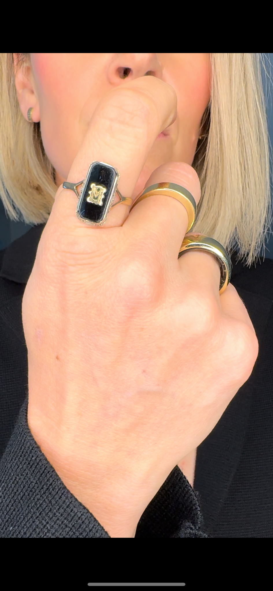 'M' Onyx Signet Ring