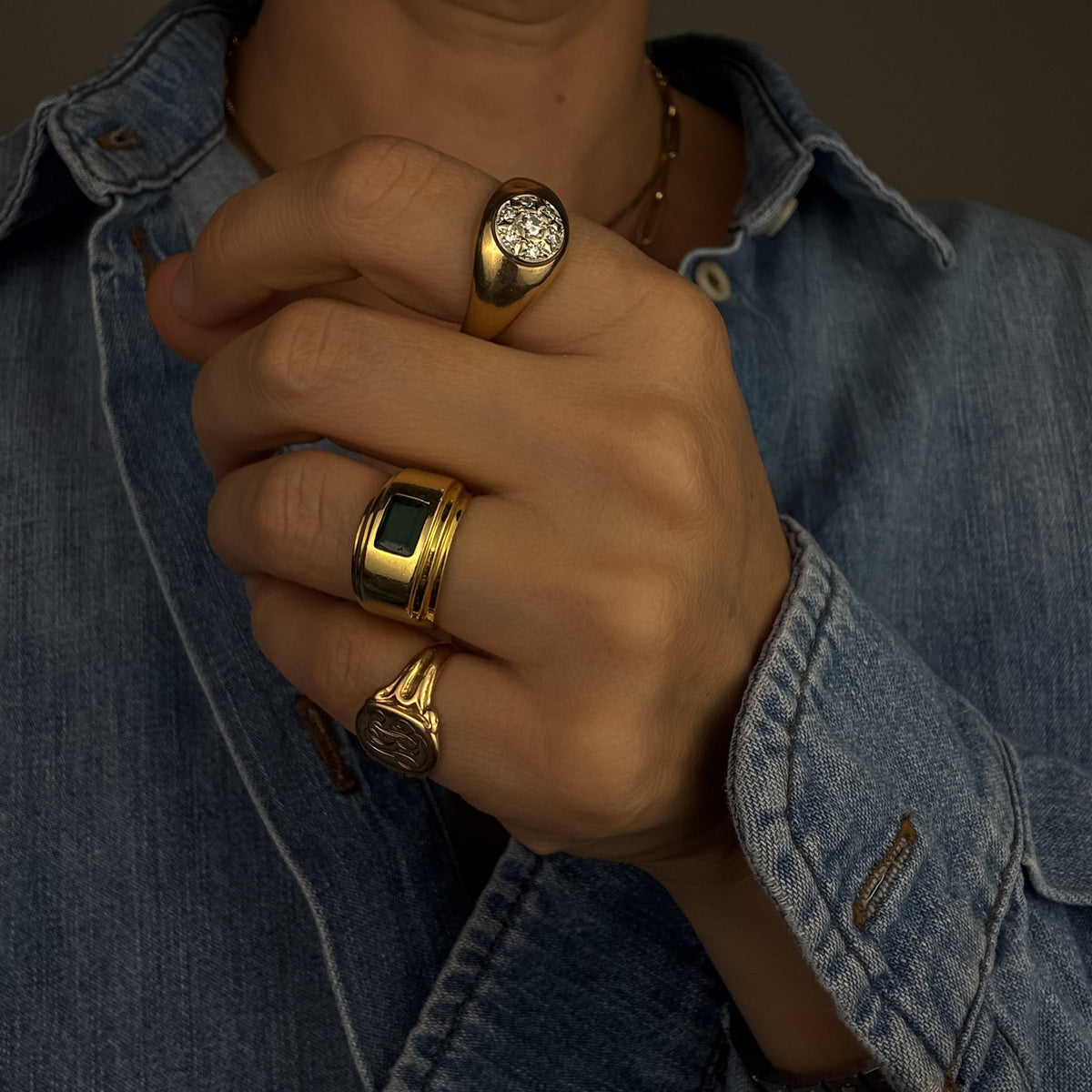 Diamond Cluster Signet Ring