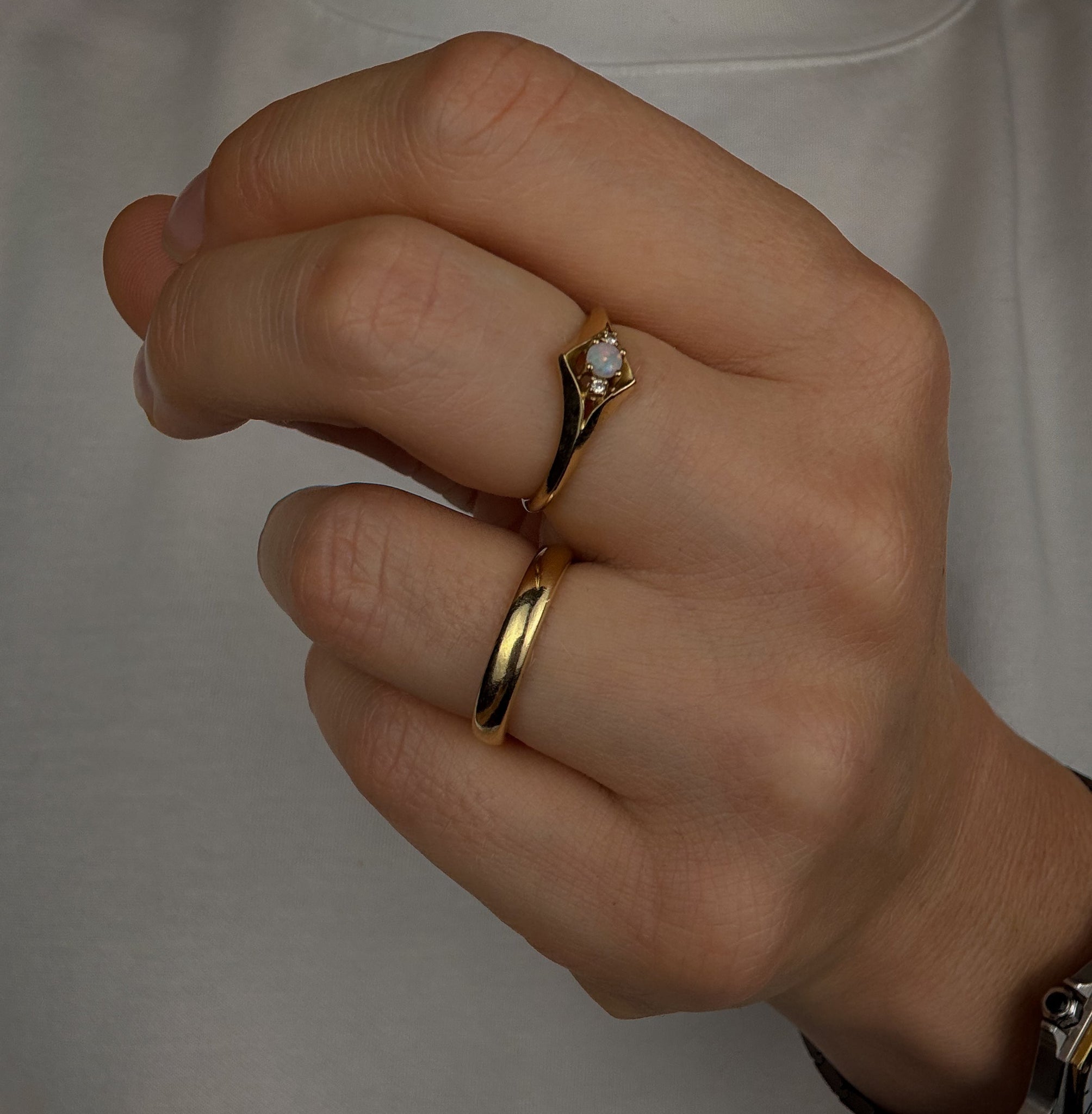 Dainty Opal and Diamond Ring