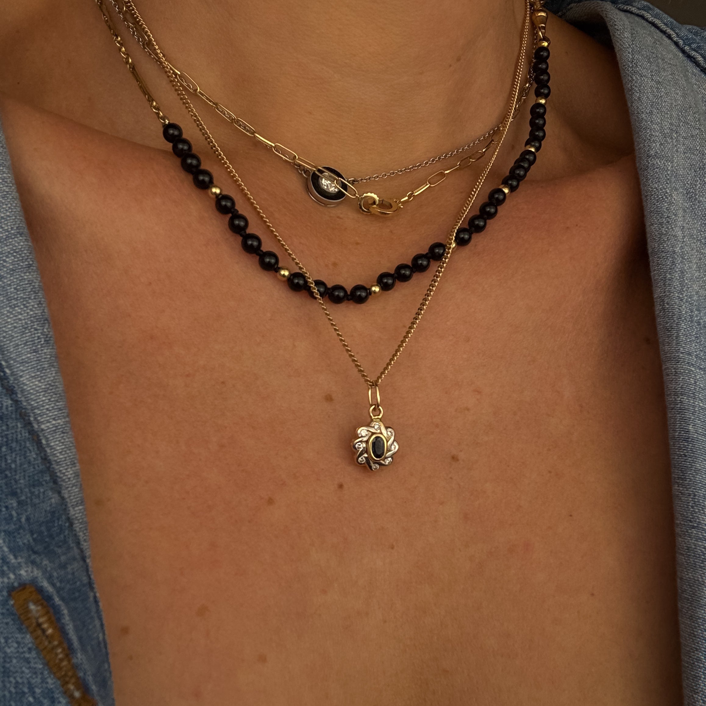 Diamond and Sapphire Flower Pendant