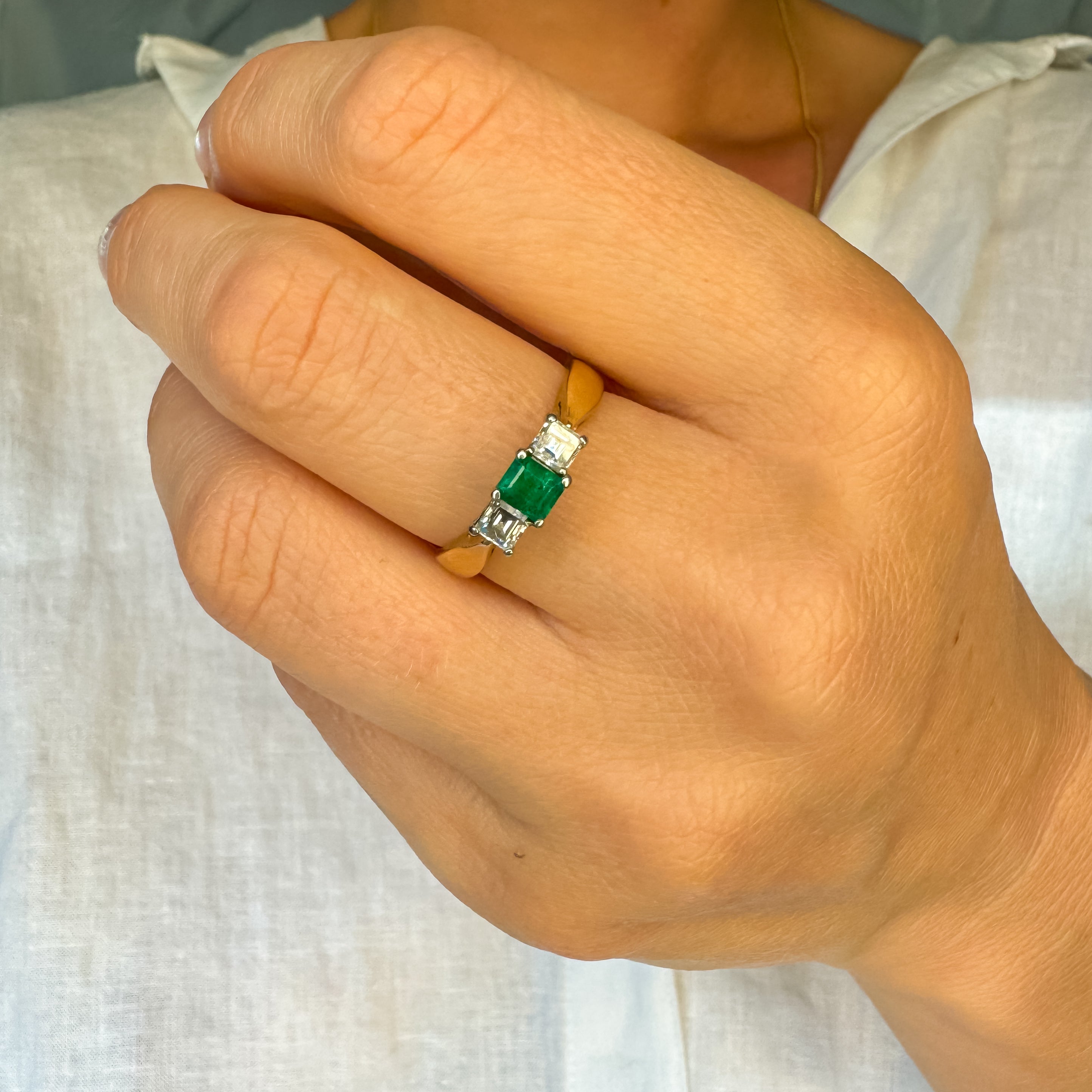 Emerald and Diamond Trilogy Ring
