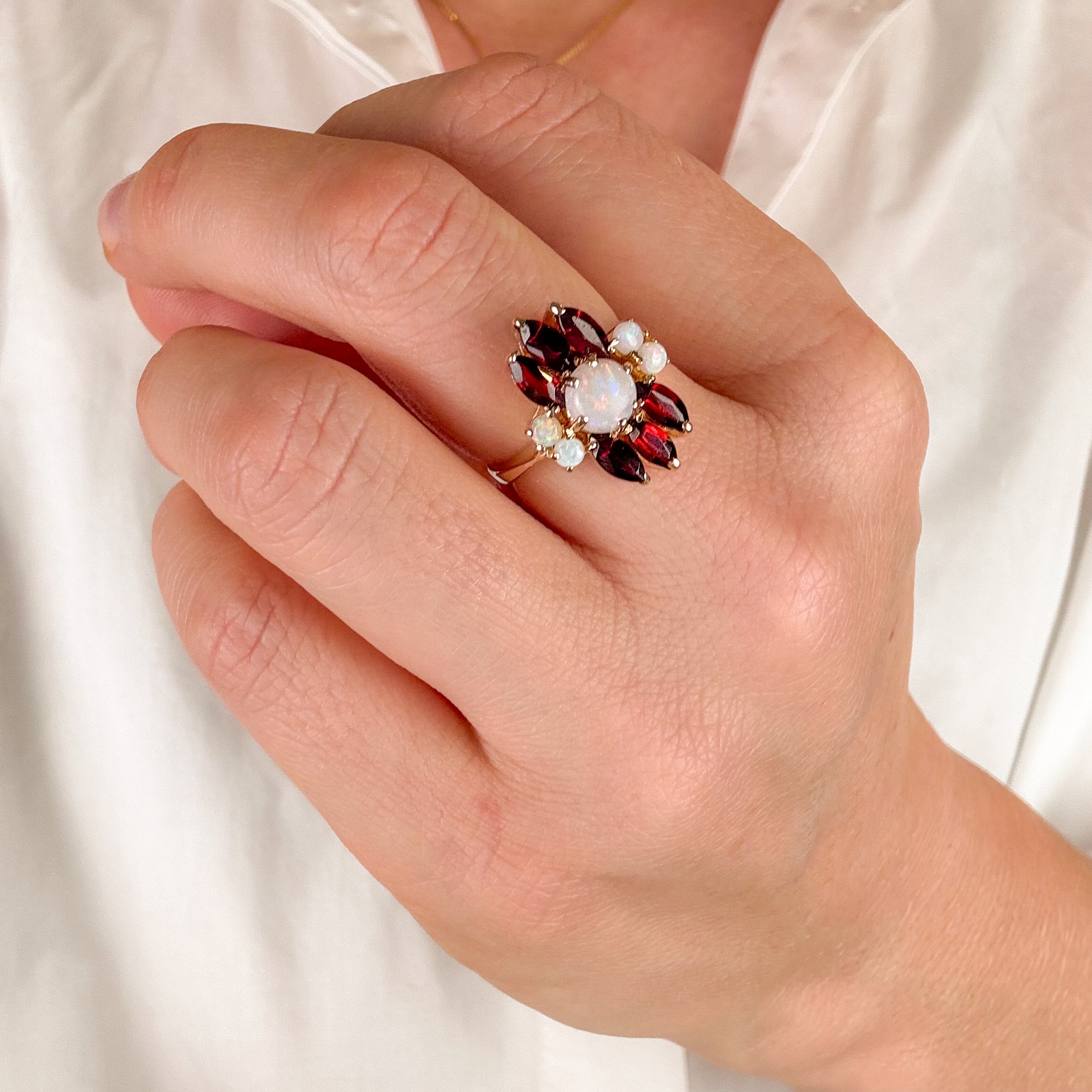 Art Deco Garnet and Opal Ring