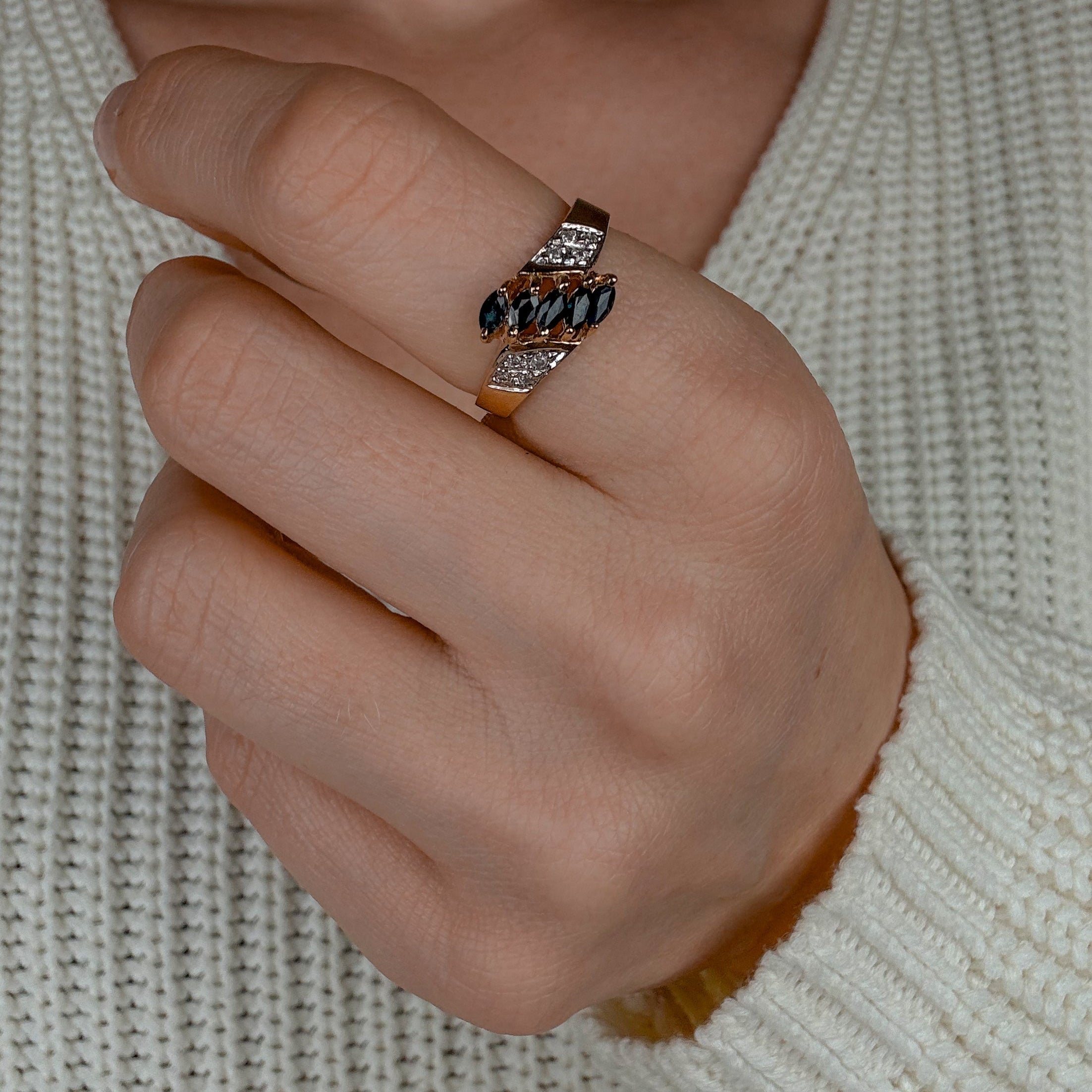 Slanted Sapphire and Diamond Ring
