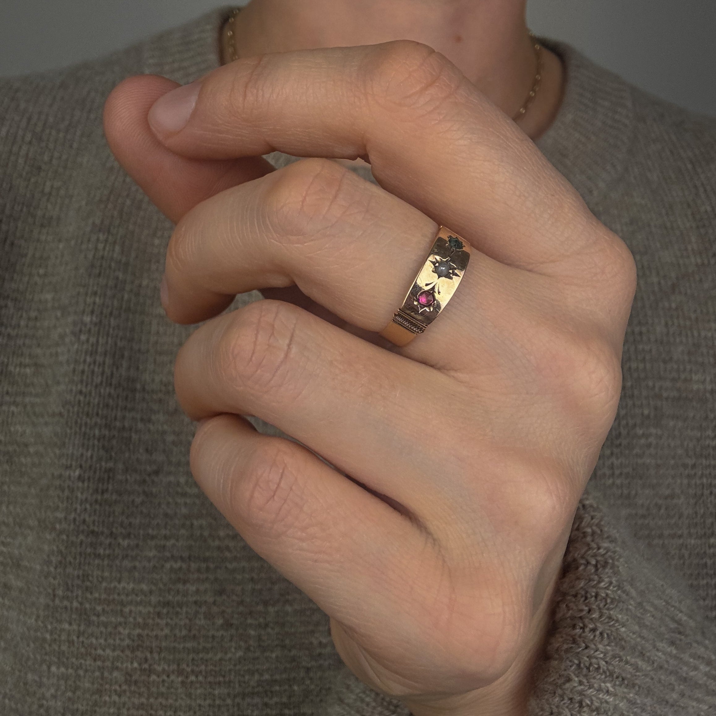 Antique Pearl, Pink & Green Tourmaline Ring