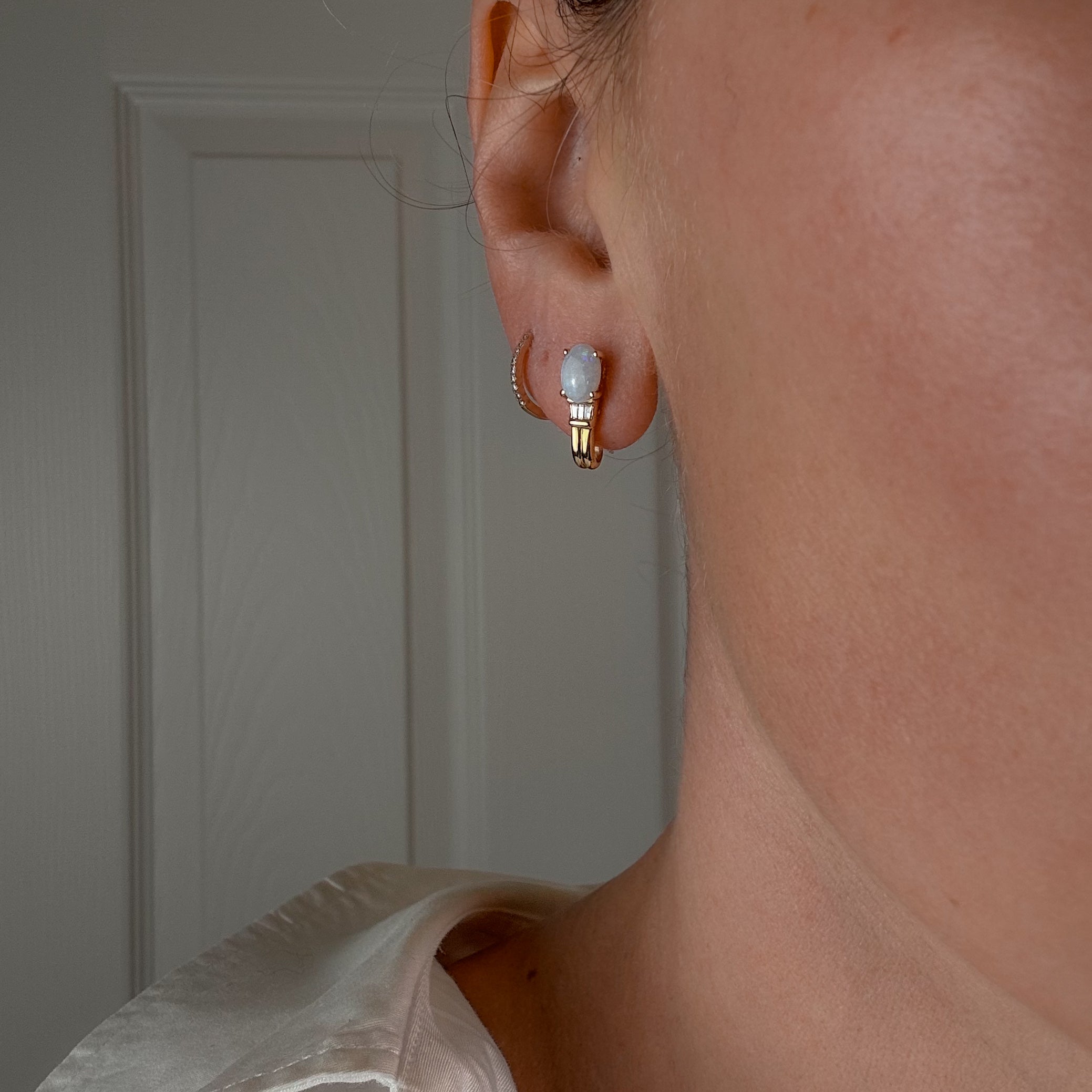 Opal and Diamond Half Hoop Earrings