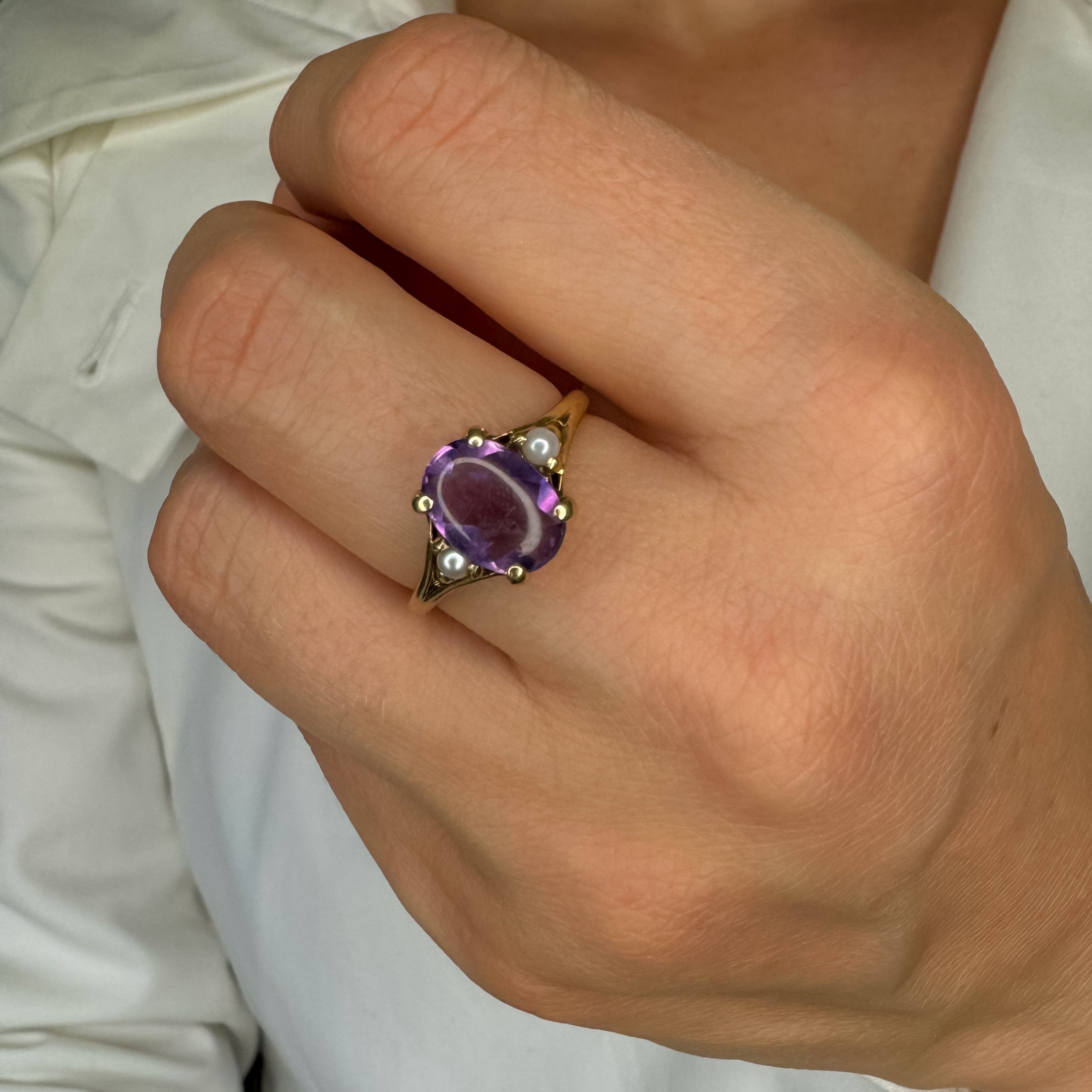 Amethyst and Seed Pearl Ring