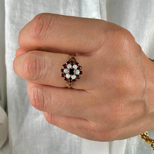 Antique Garnet and Opal Flower Ring