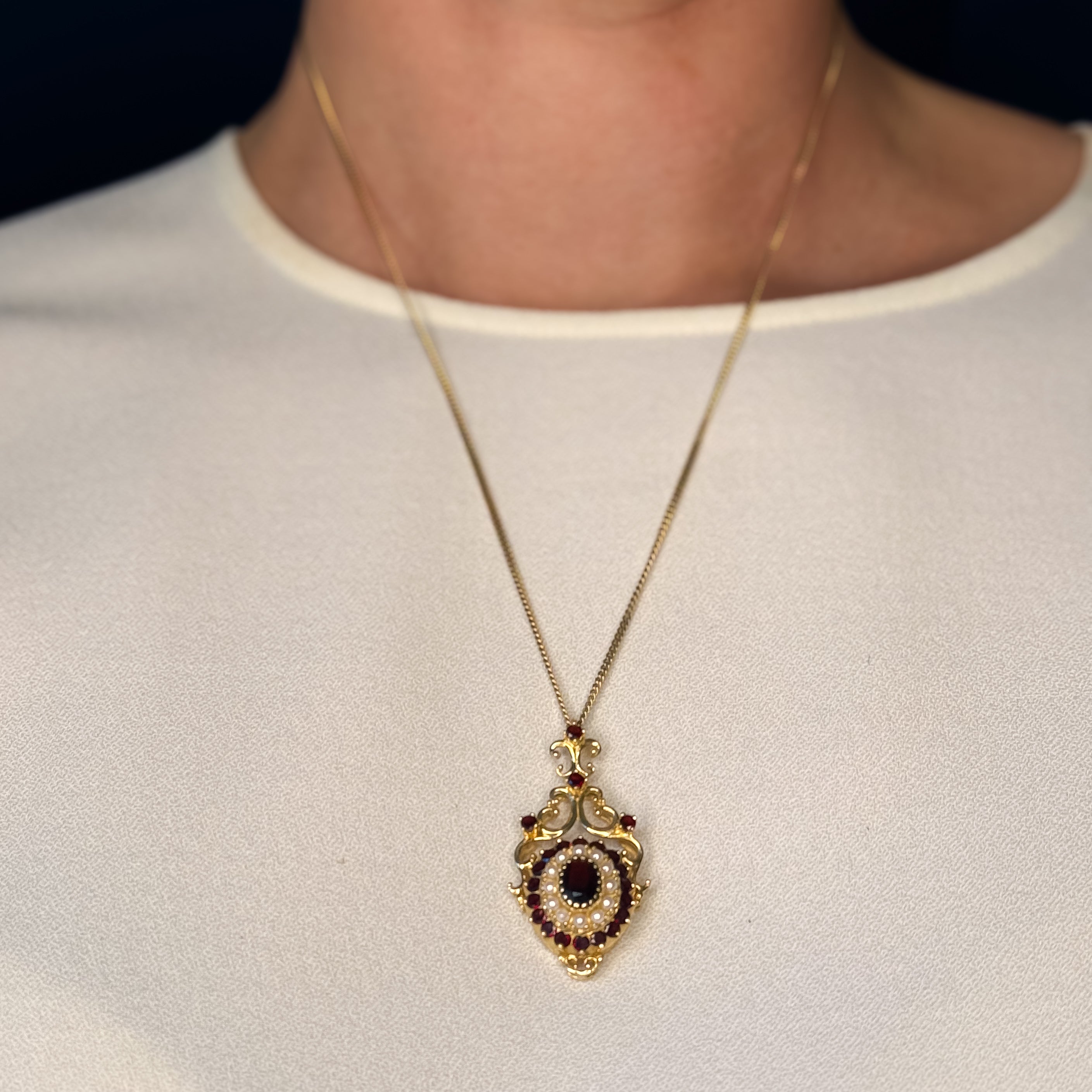 antique exceptional Garnet and Seed Pearl Pendant