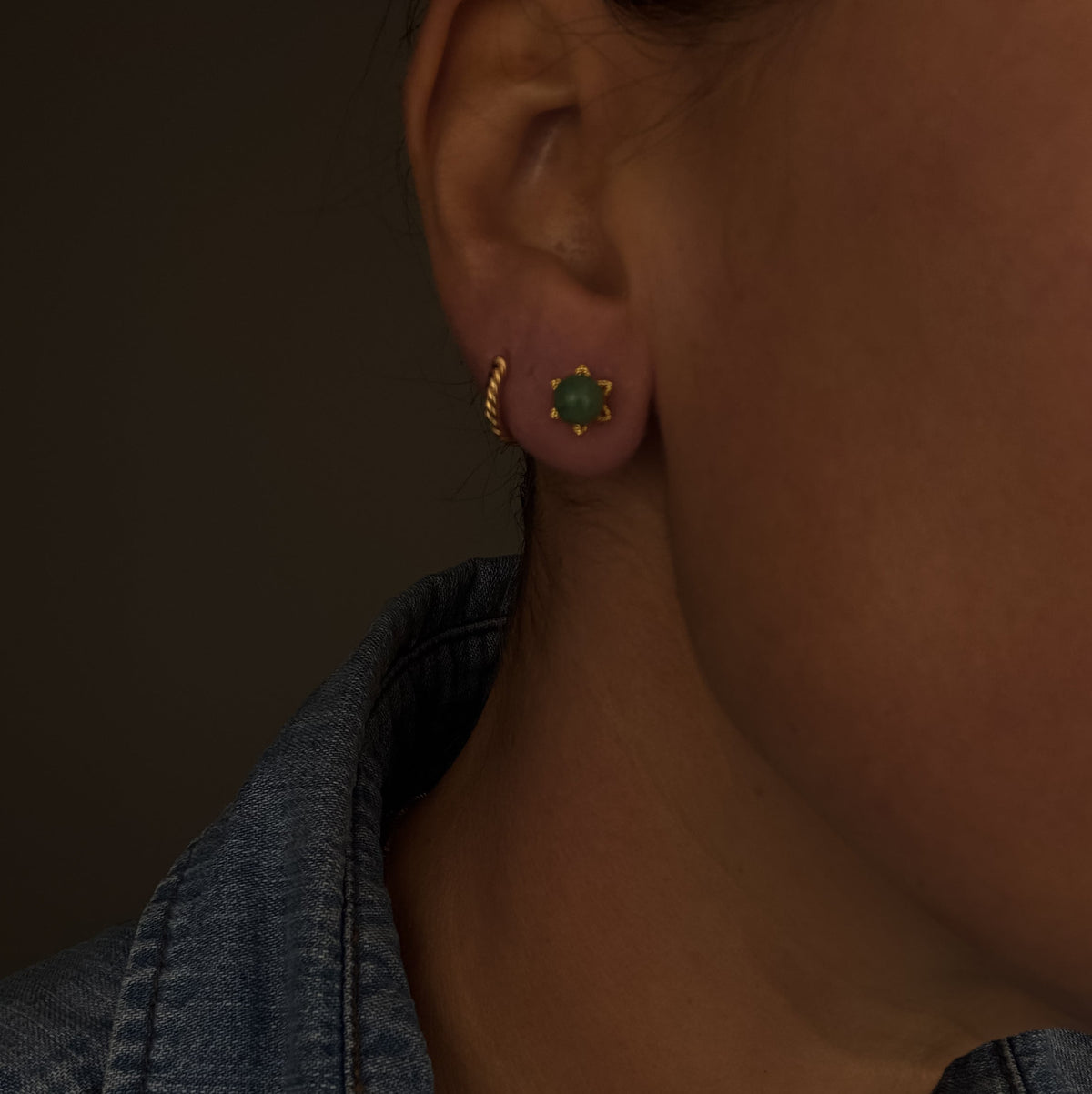 Green Quartz Floral Stud Earrings