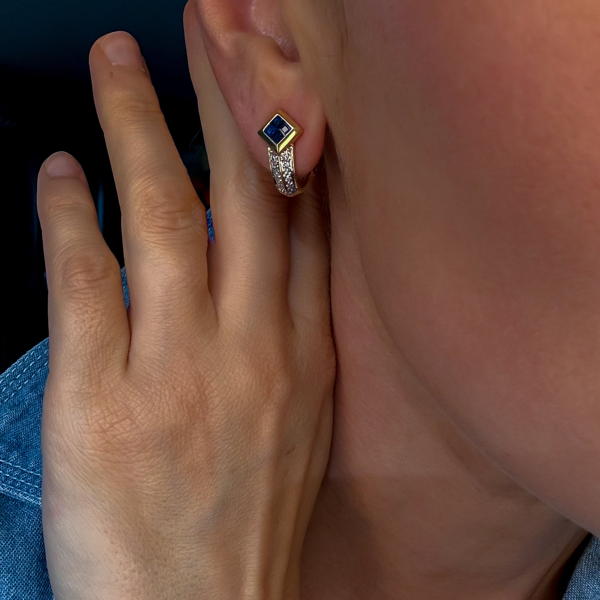 Sapphire and Diamond Drop Hoop Earrings