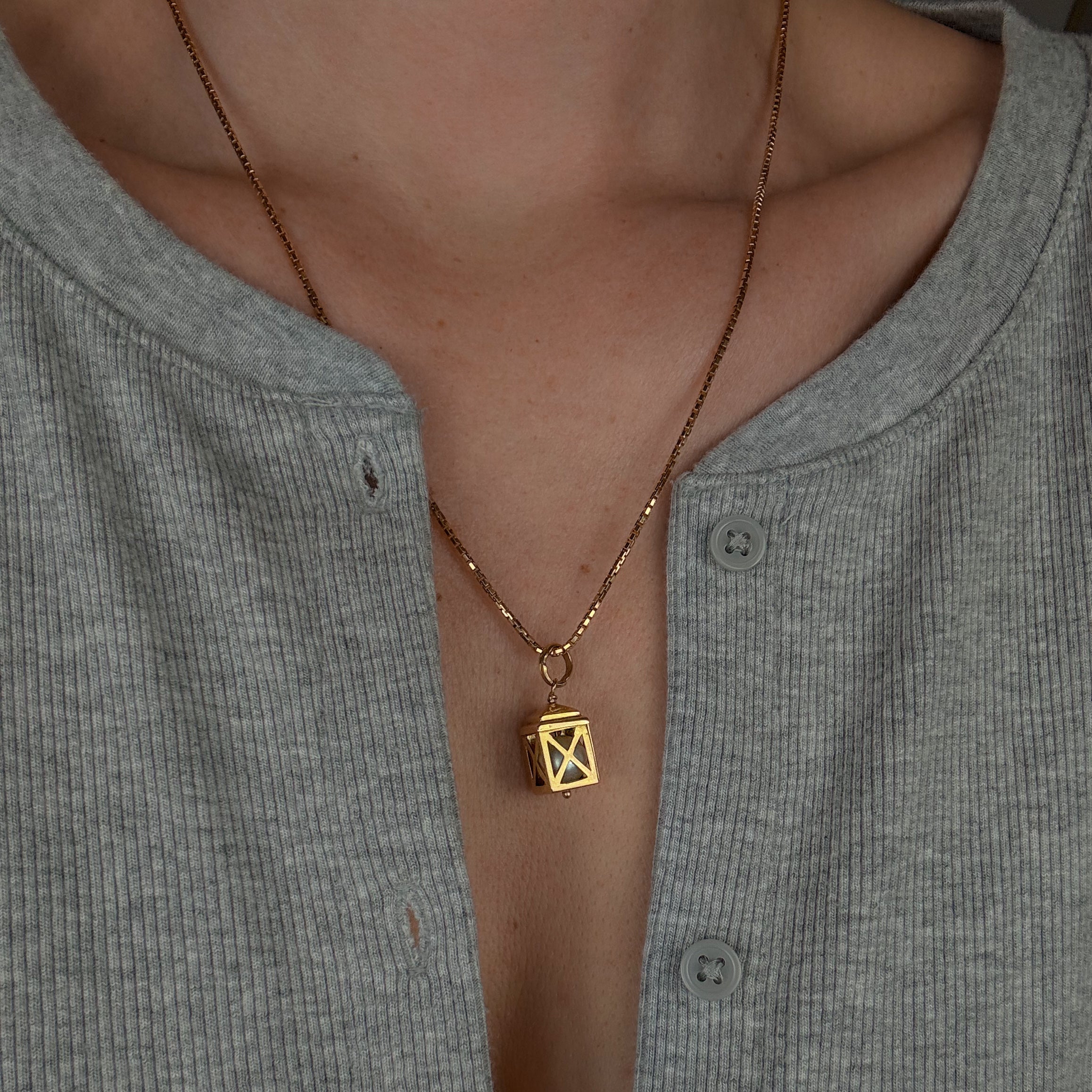 Gold Lantern Charm with Pearl