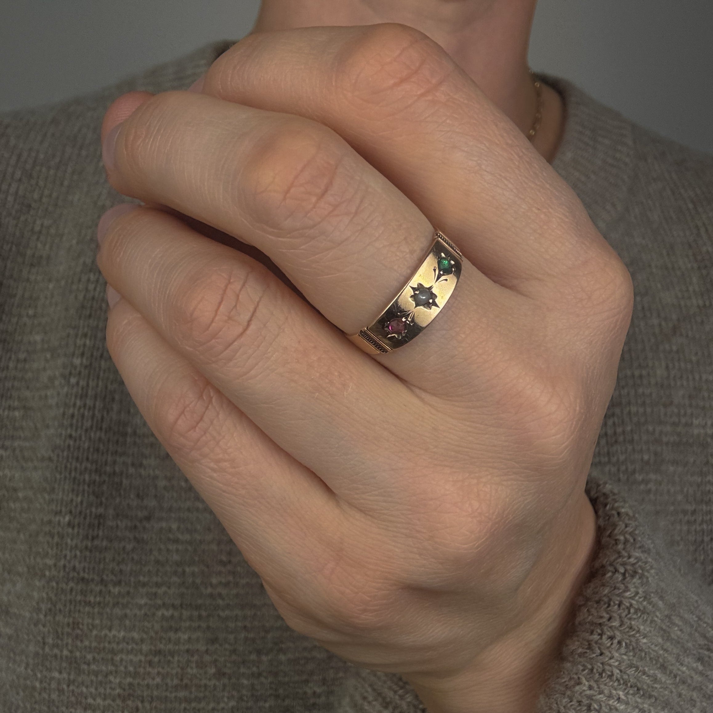 Antique Pearl, Pink & Green Tourmaline Ring