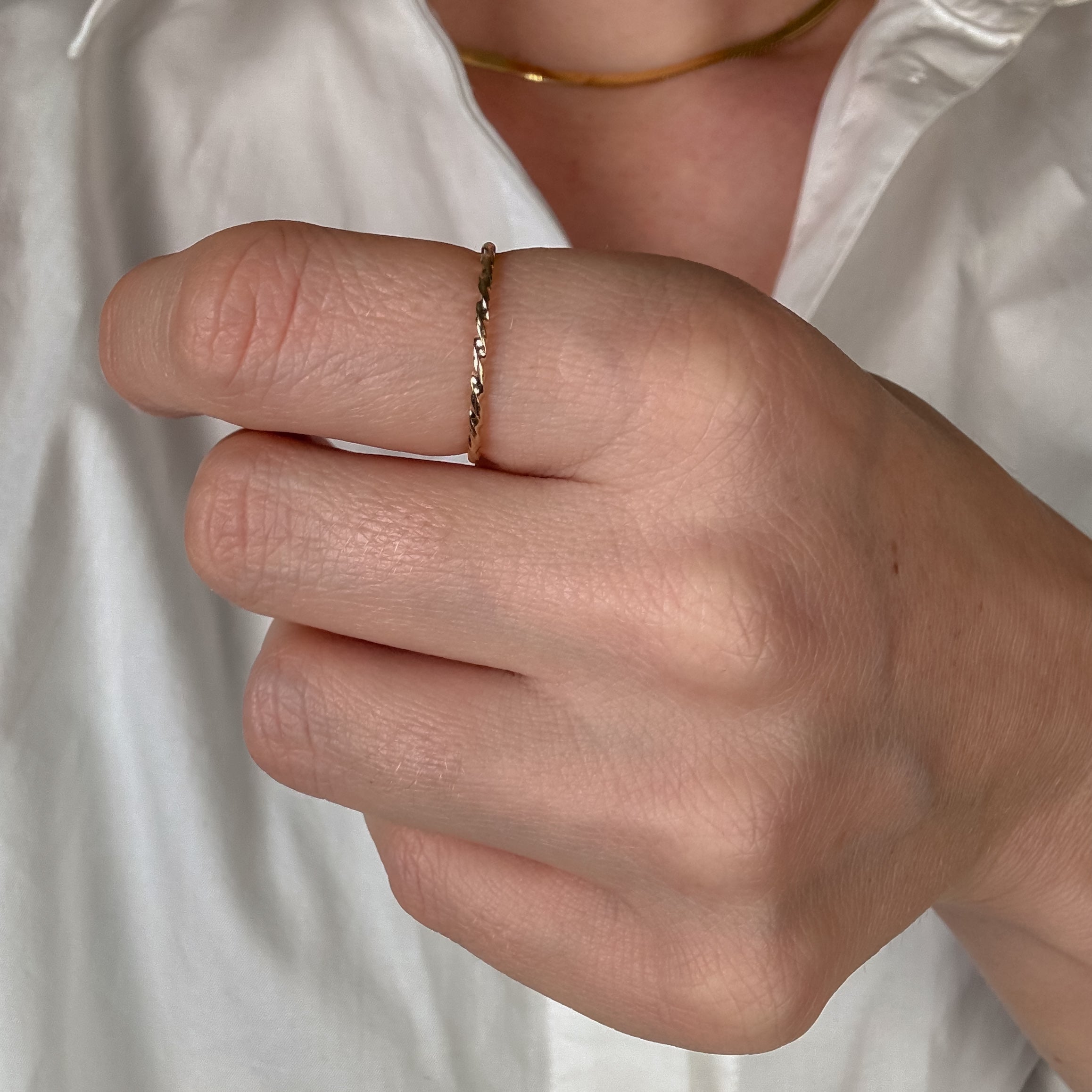 1.3 mm Dainty Gold Twist Ring