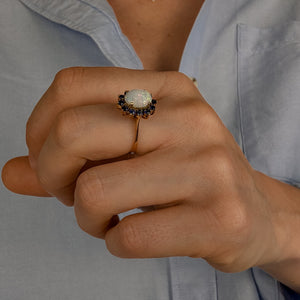 Opal and Sapphire Halo Ring