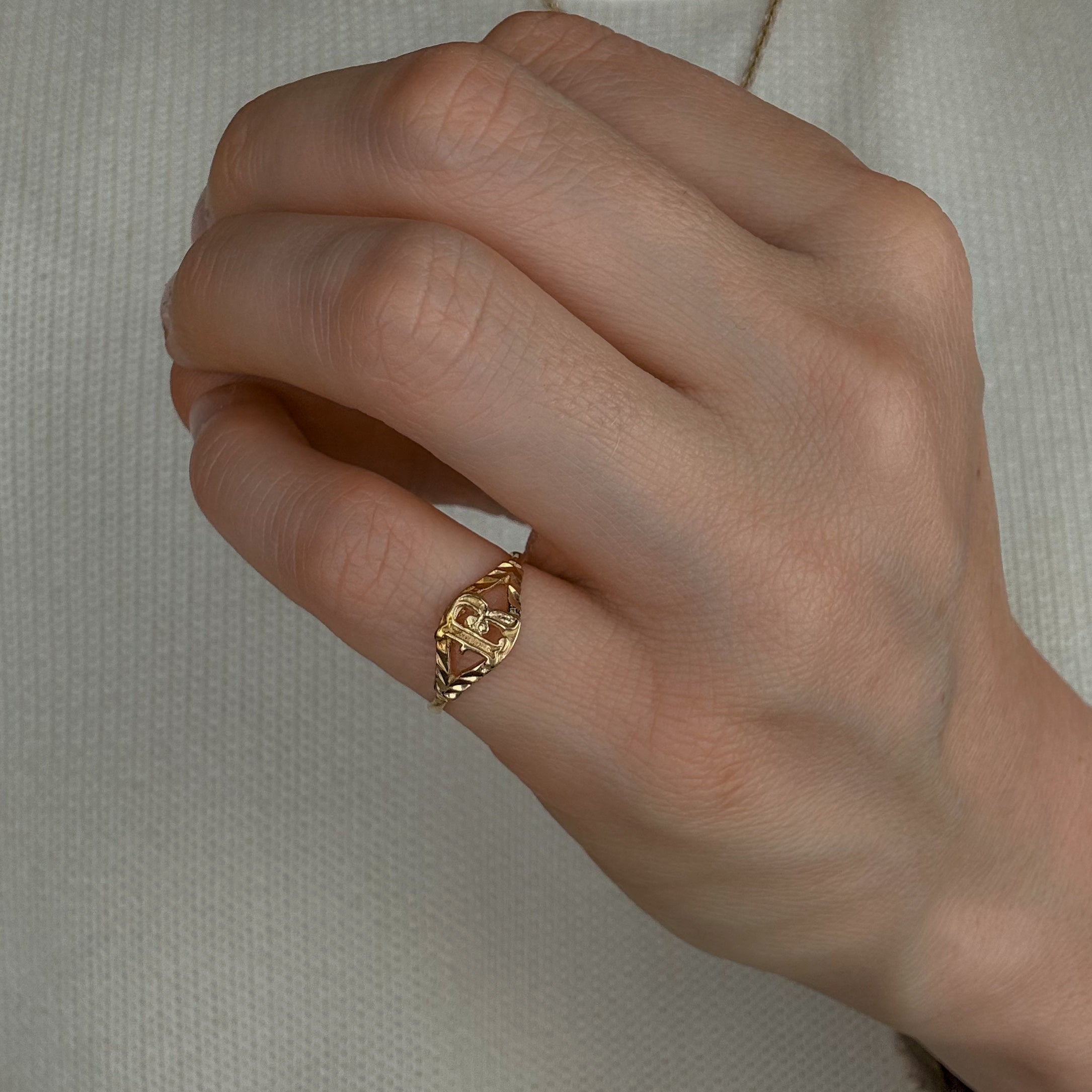 'R' Diamond Cut Signet Ring