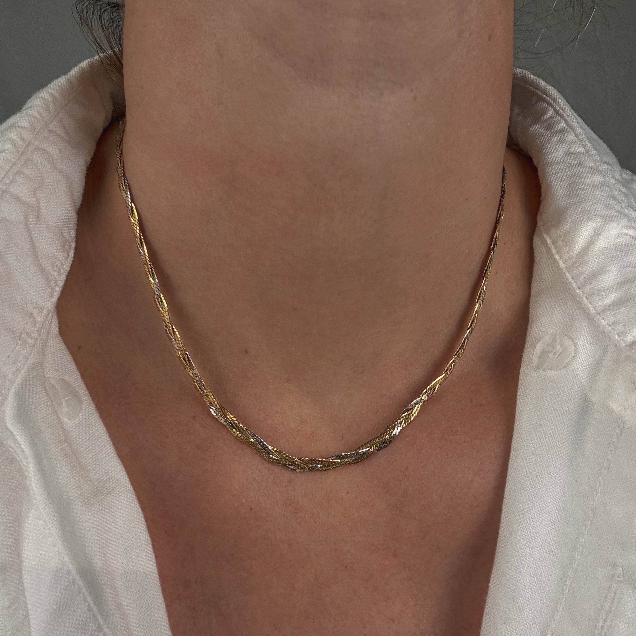 16" Braided Tri-Tone Herringbone Chain Necklace