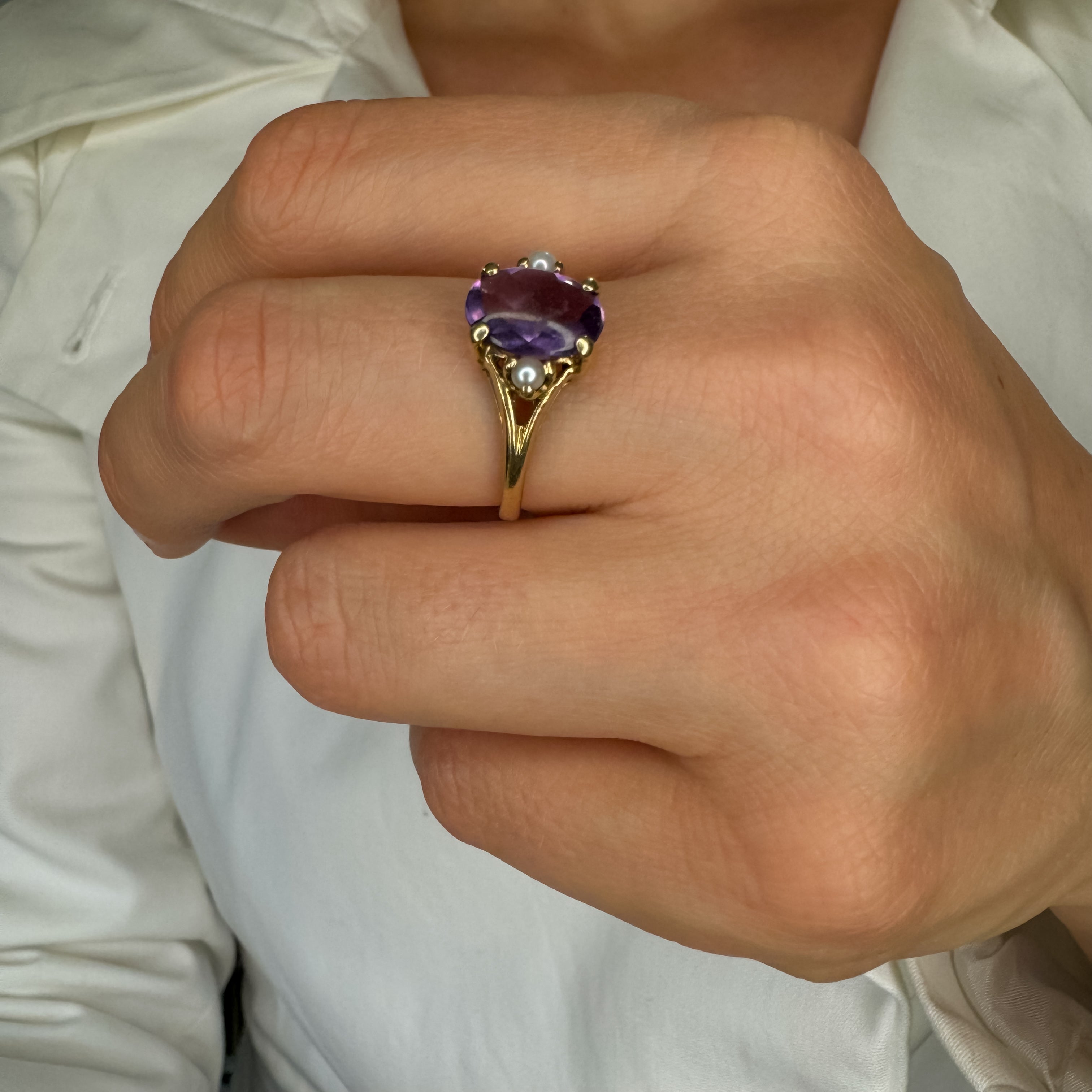 Amethyst and Seed Pearl Ring