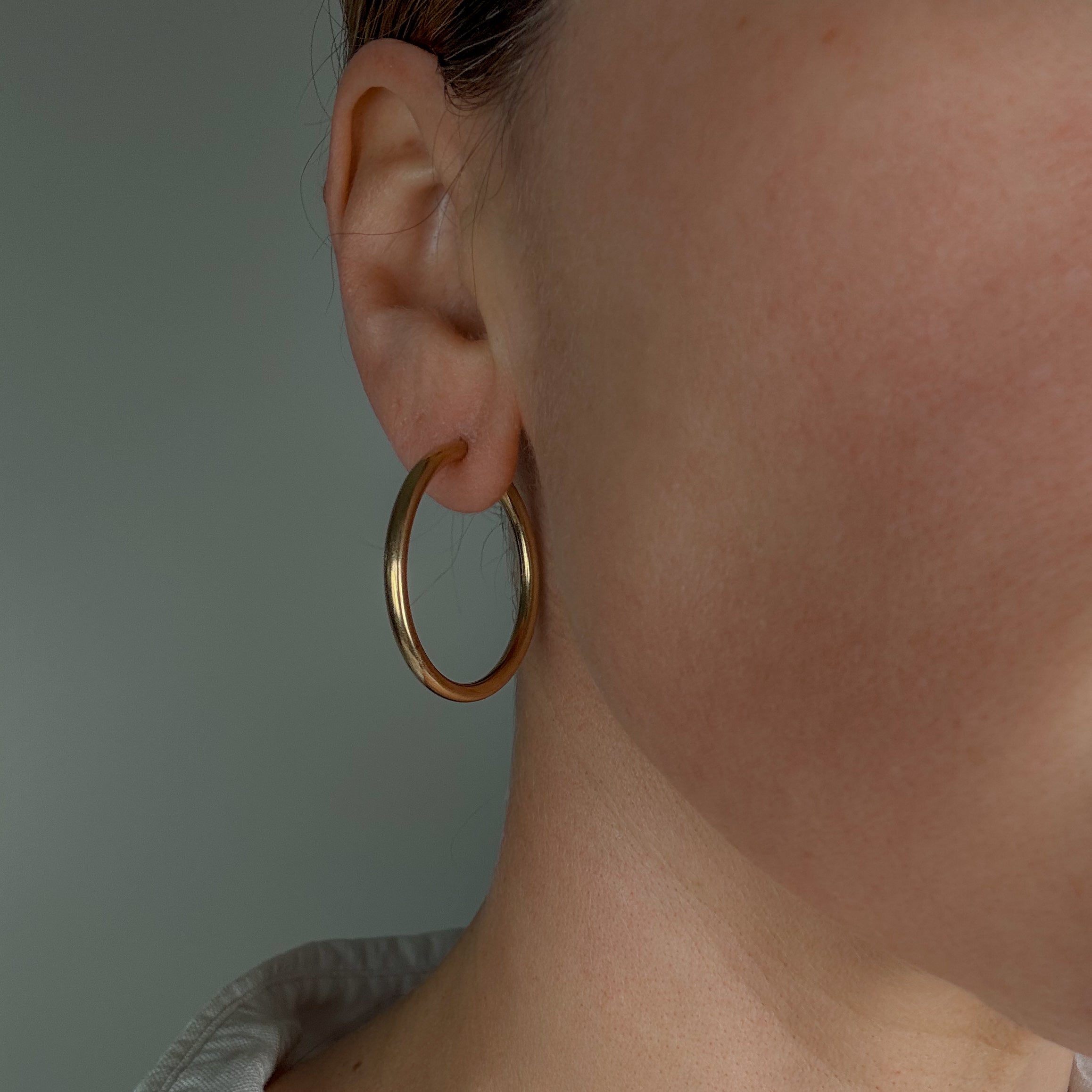 34.4 mm Tubular Gold Hoop Earrings