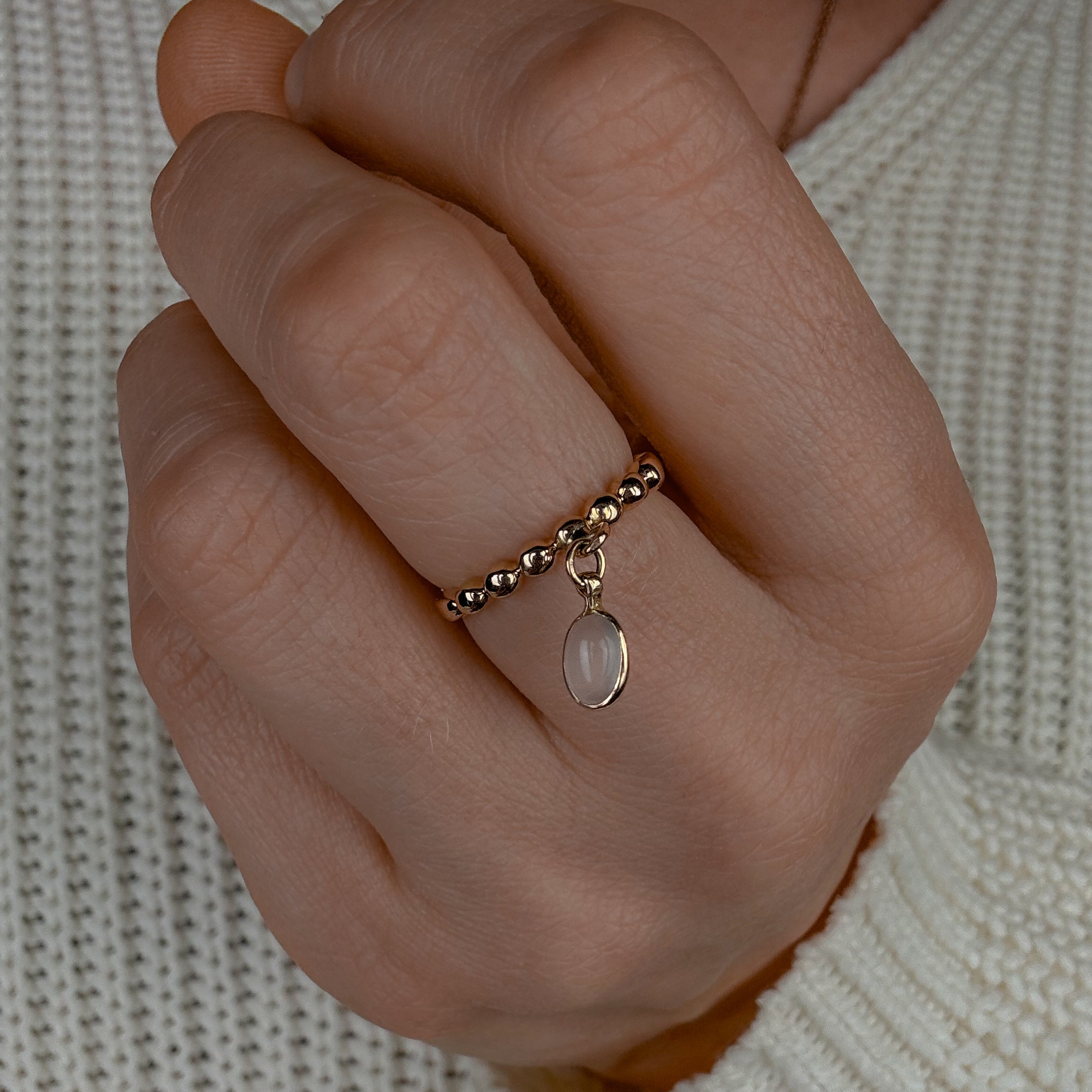 Ribbed Gold Band with Dangle Moonstone