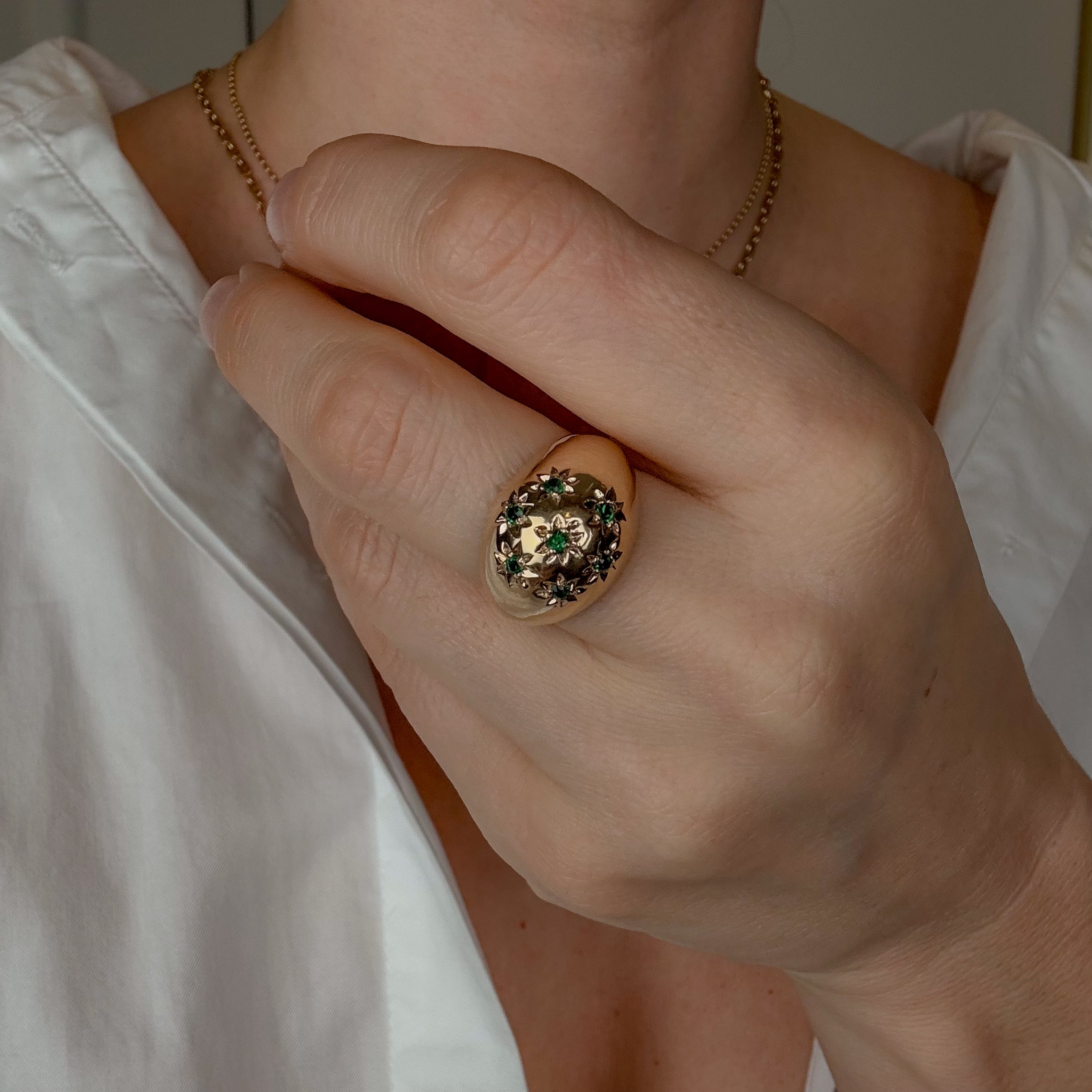 Domed Emerald Starburst Ring