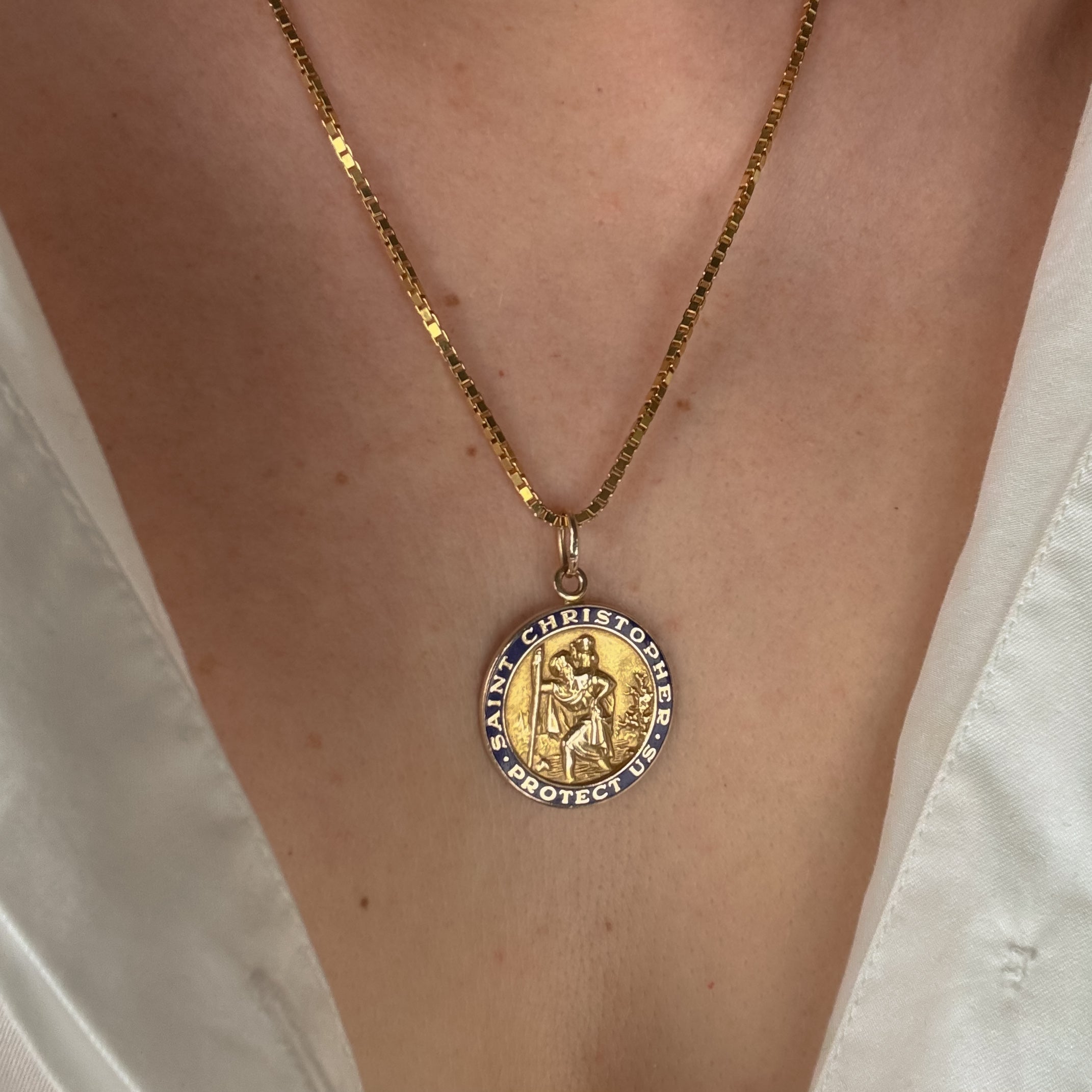Saint Christopher Blue Enamel Pendant