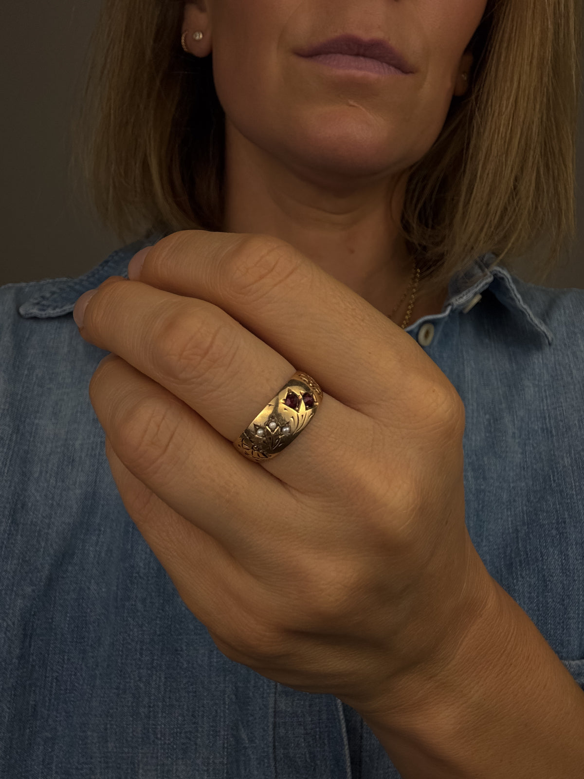 Antique Garnet and Seed Pearl Ring