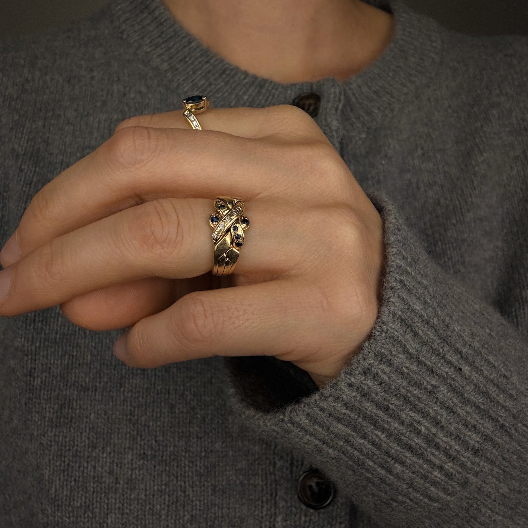 Sapphire and Diamond Puzzle Ring
