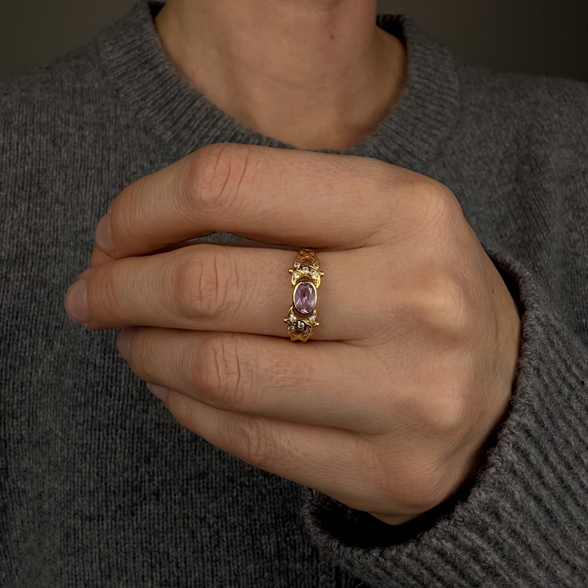 Kunzite and Diamond Ring