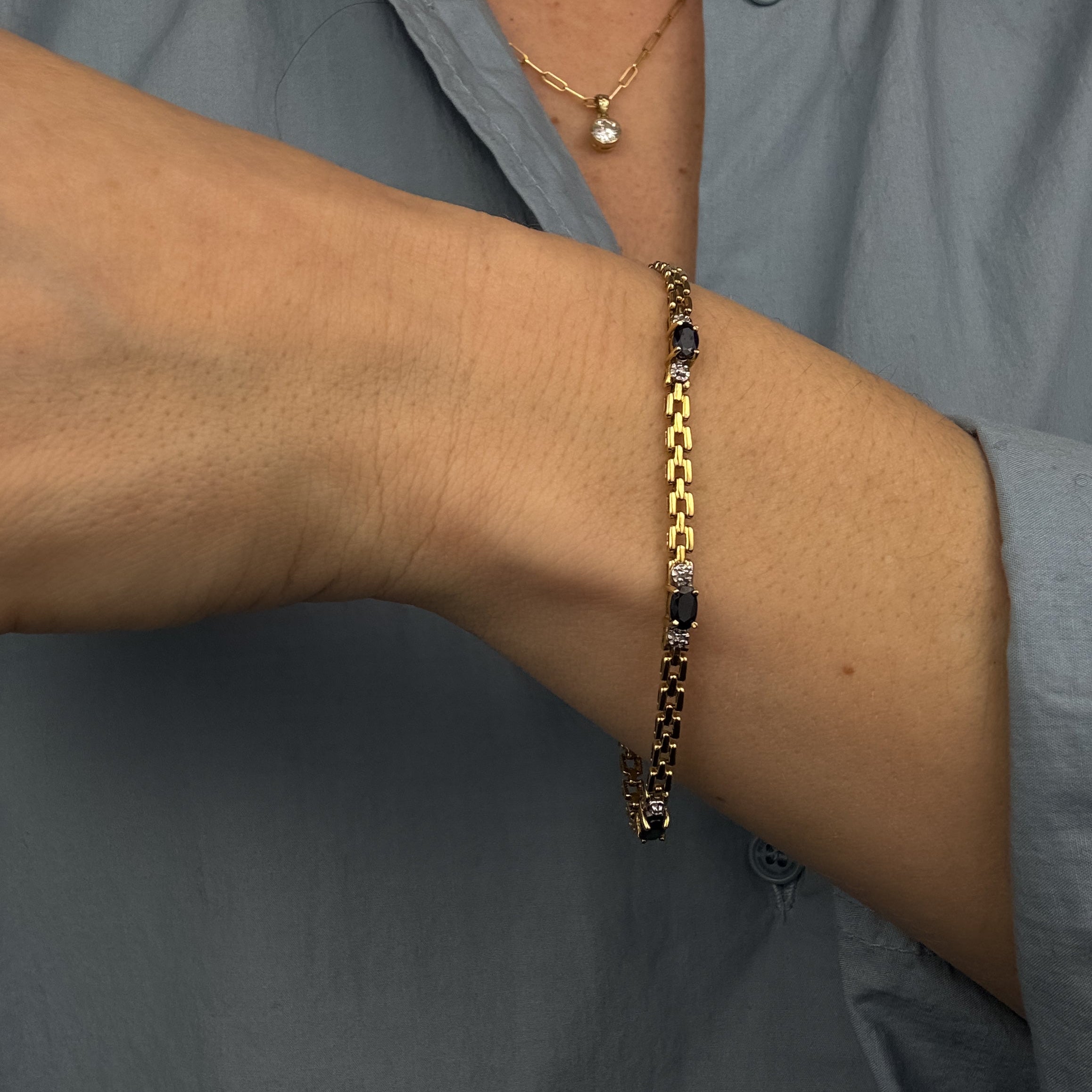 7" Sapphire and Diamond Gatelink Bracelet