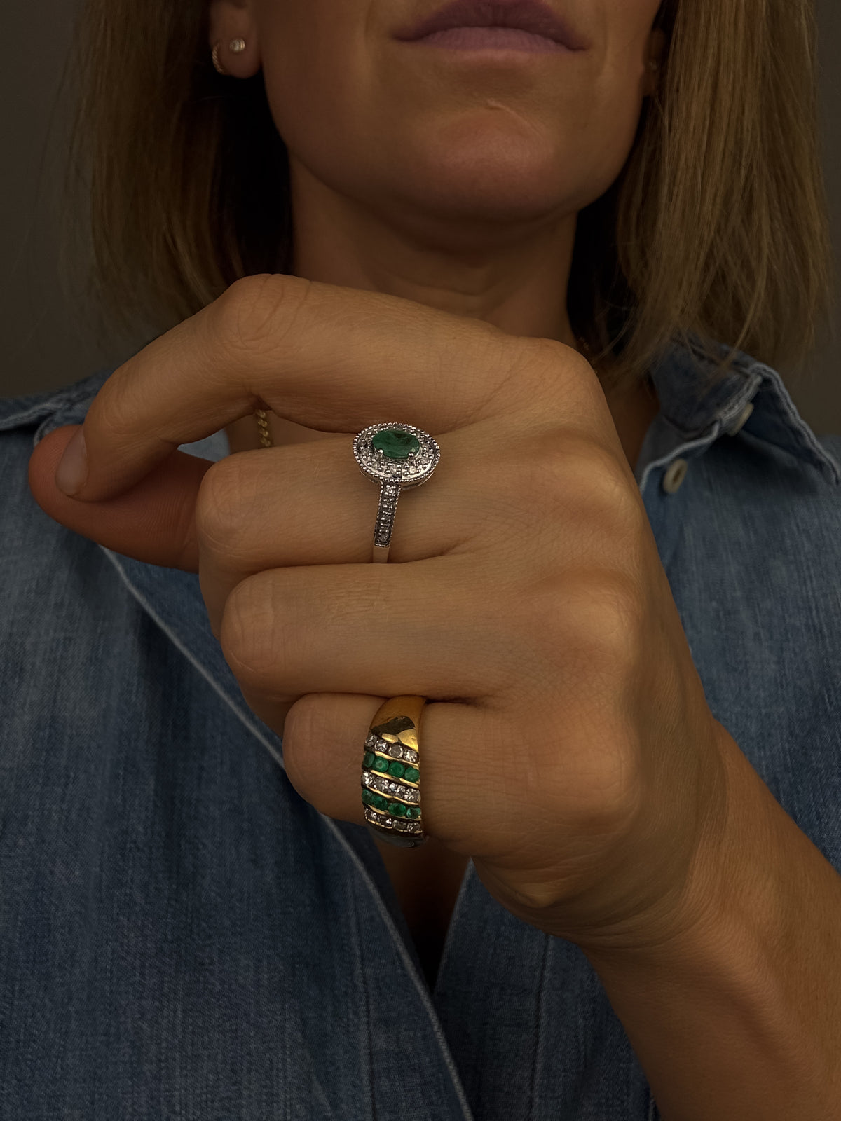 Emerald and Diamond Halo Ring