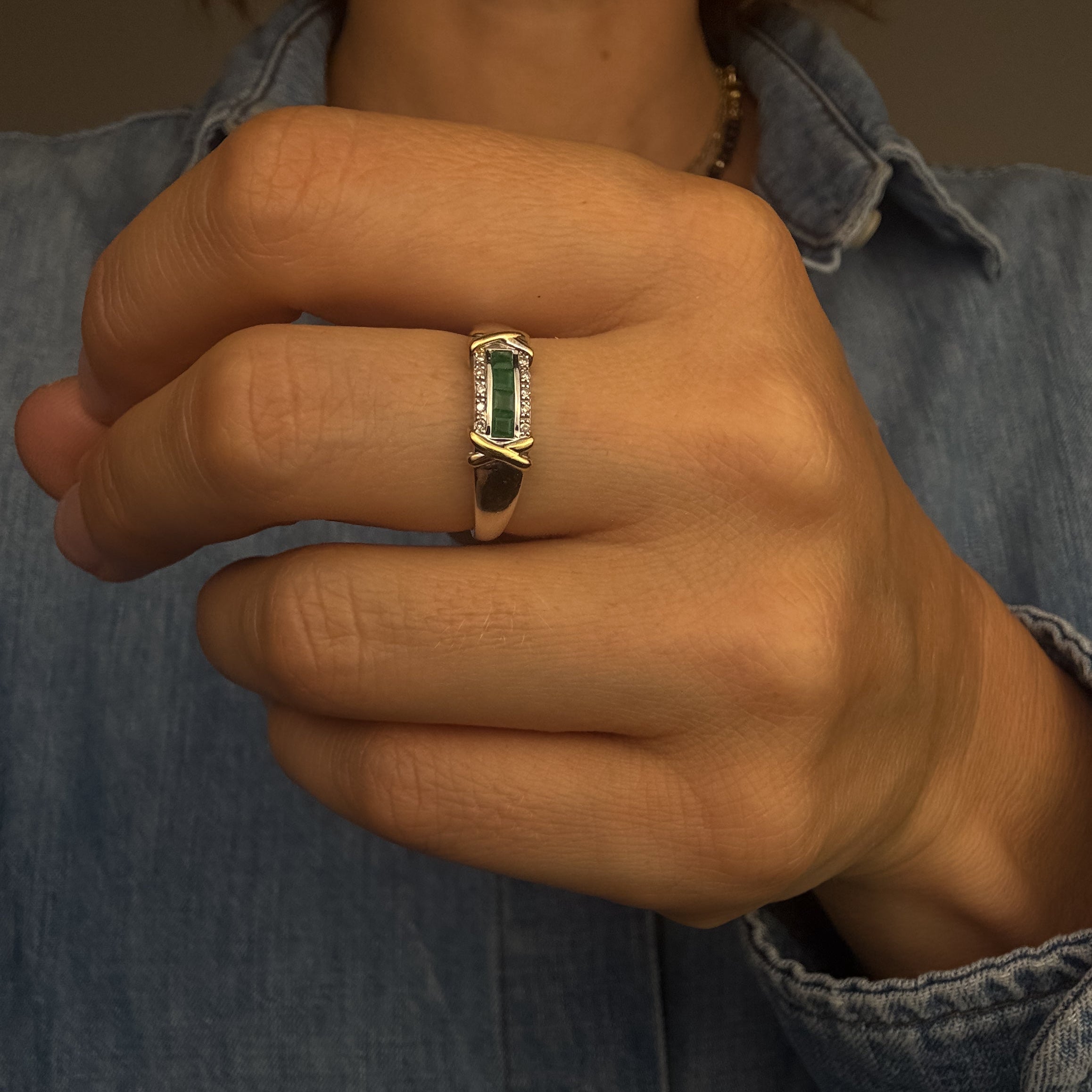 Two-Tone Emerald and Diamond Band
