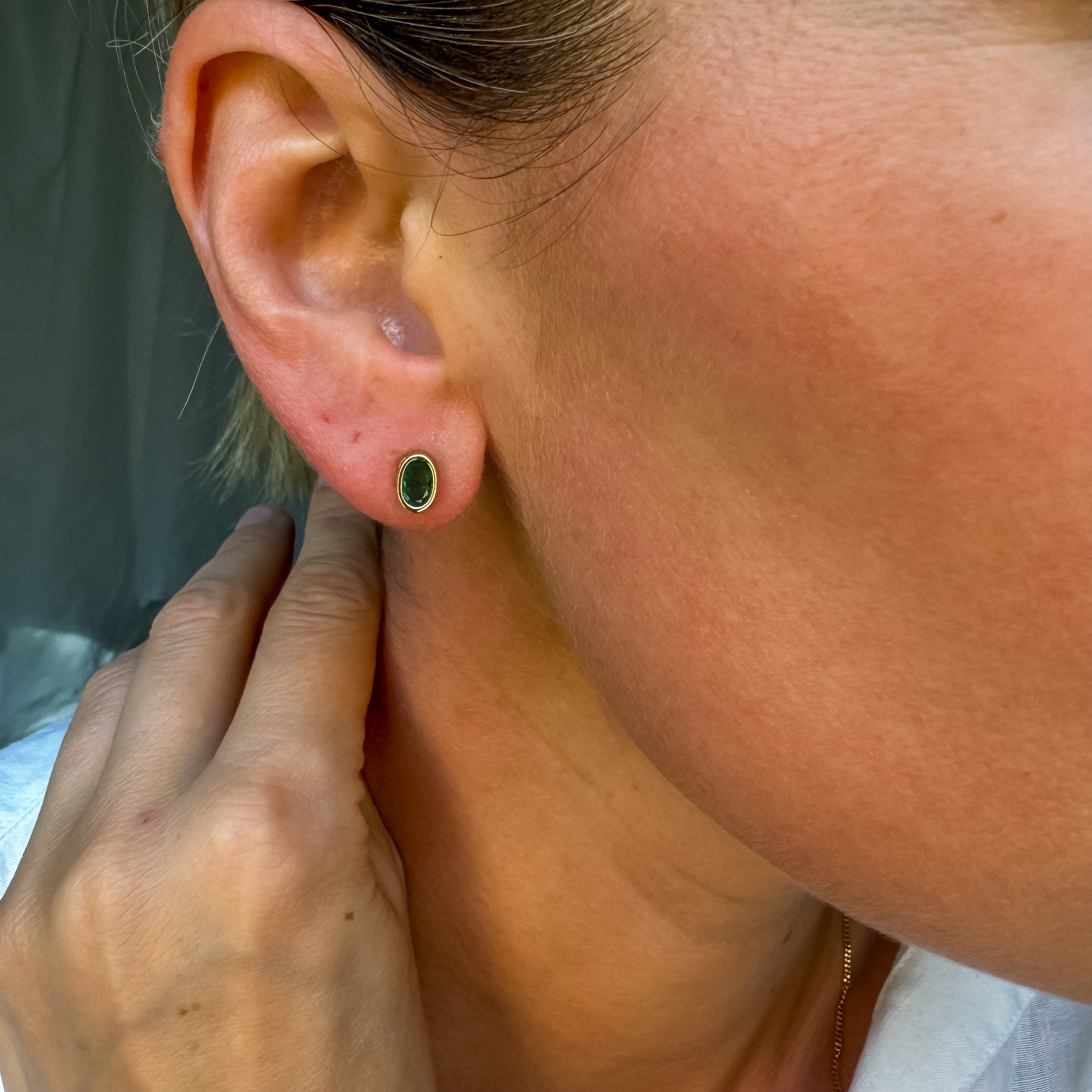 Bezel Set Emerald Stud Earrings