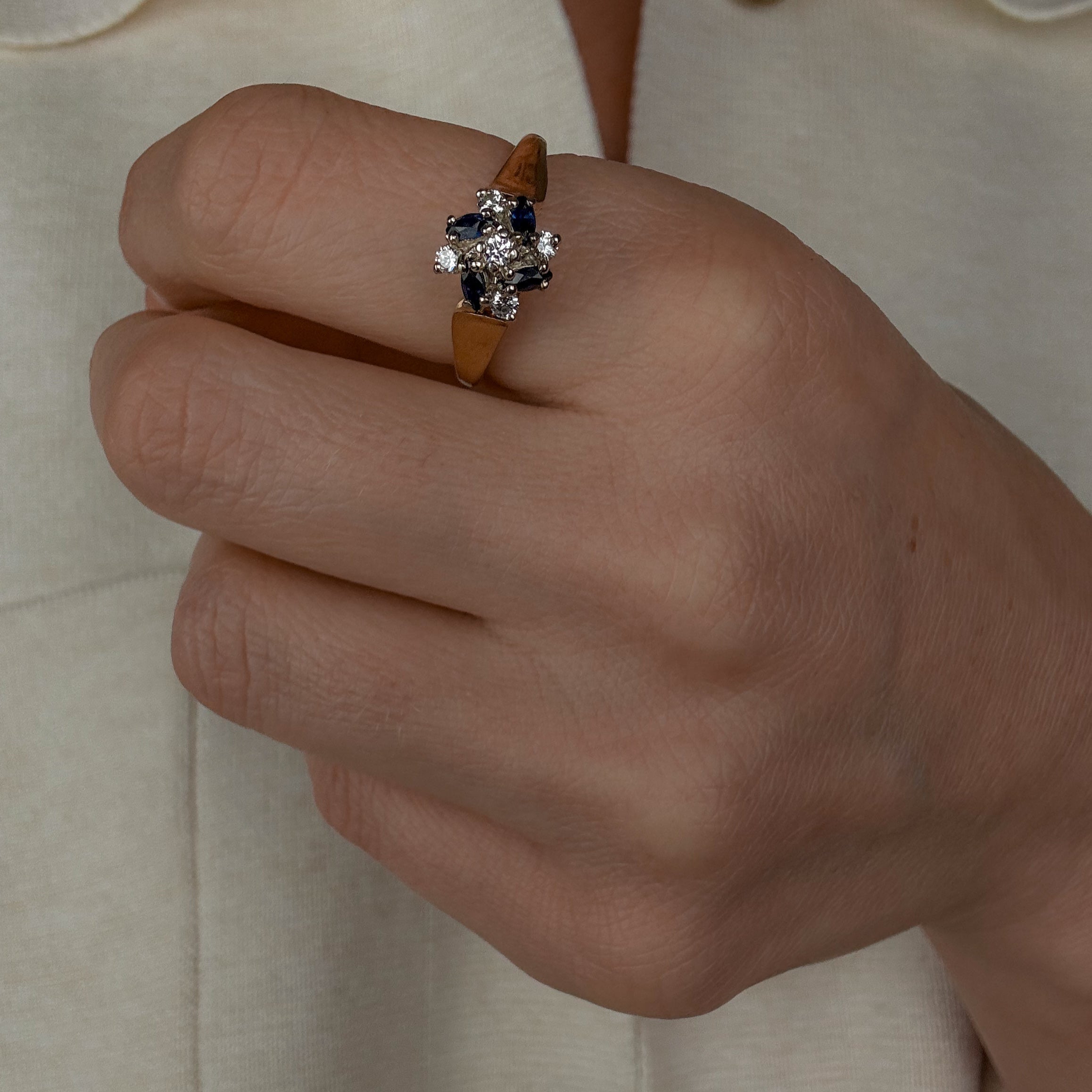Sapphire and Diamond Cluster Ring