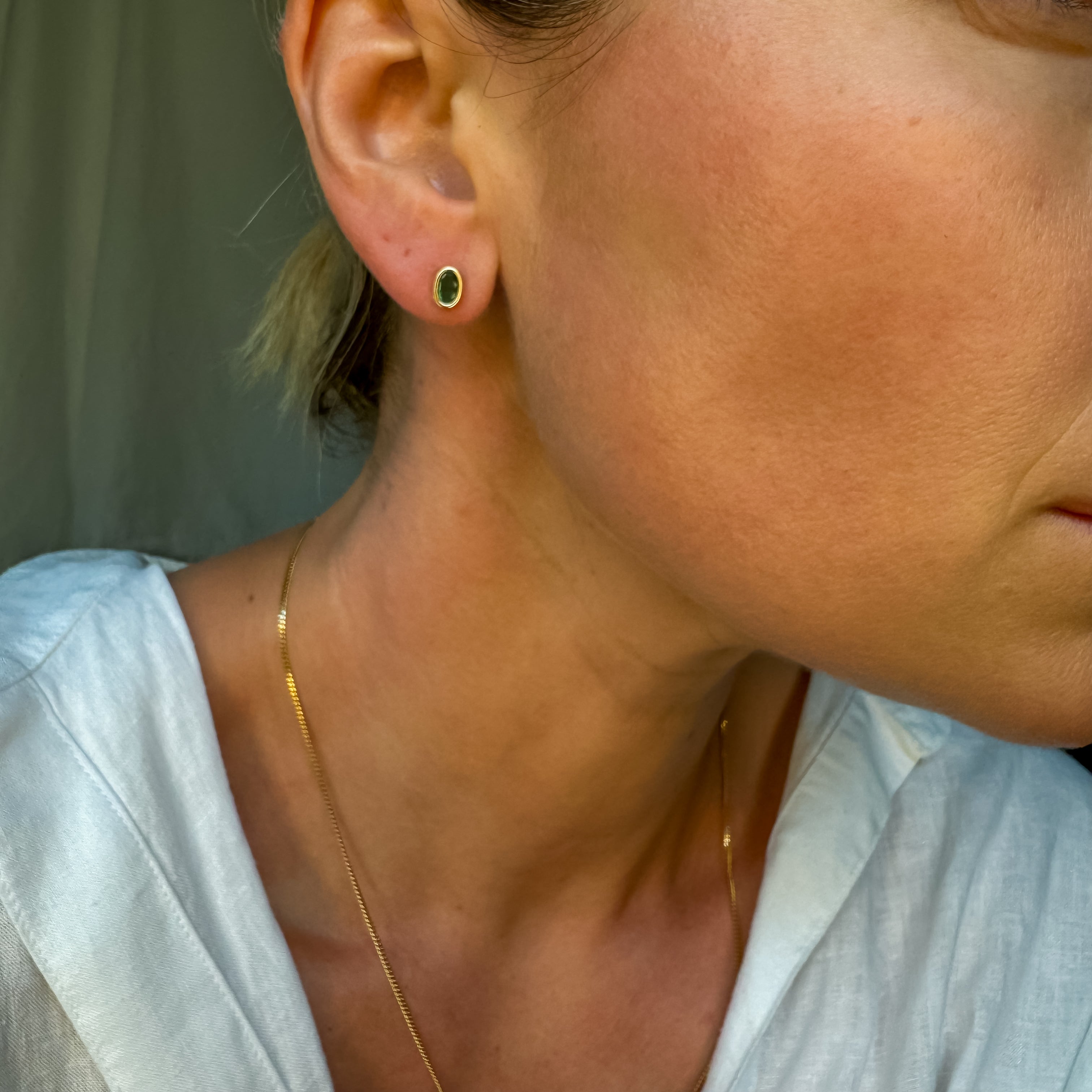 Bezel Set Emerald Stud Earrings