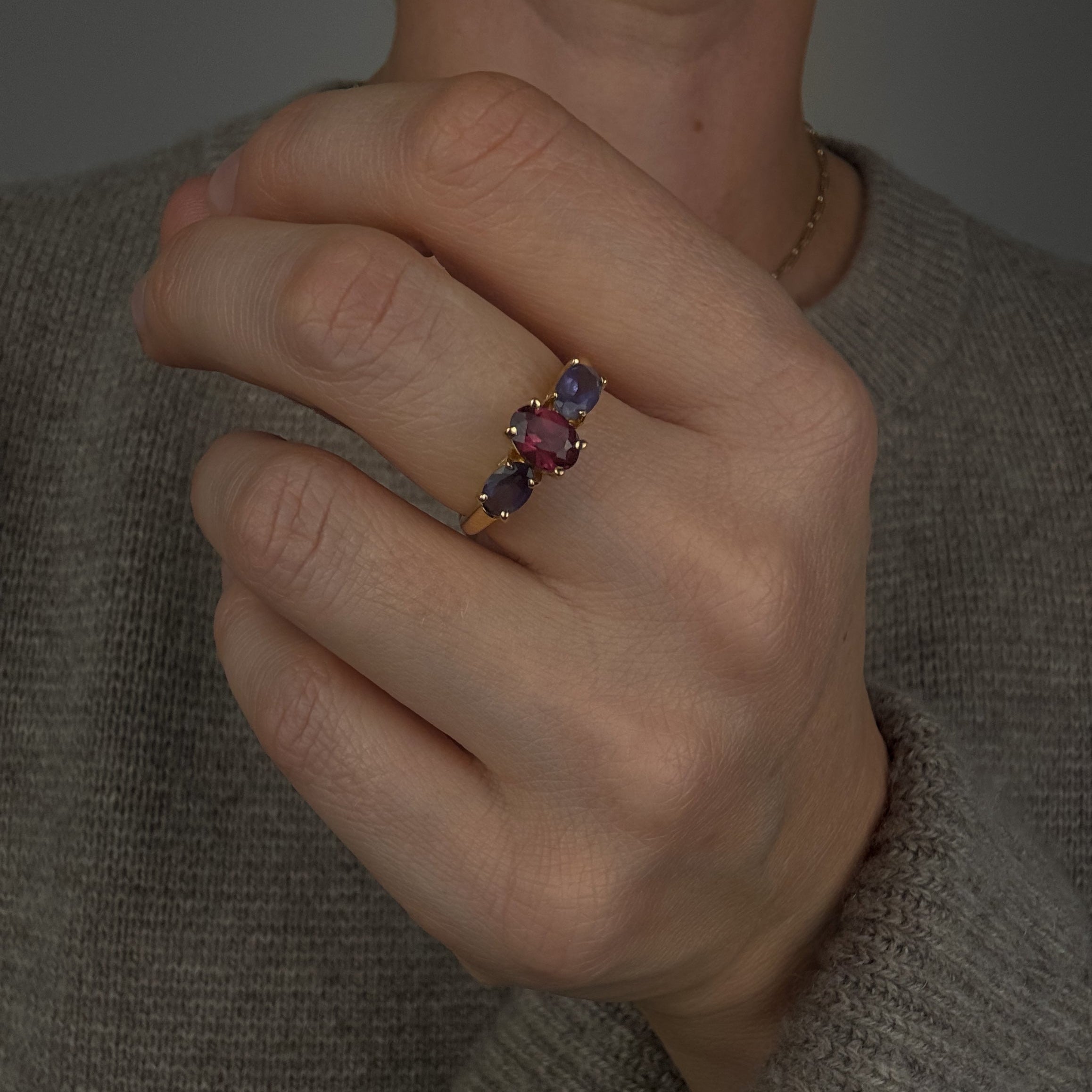Amethyst & Rhodolite Garnet Trilogy Ring