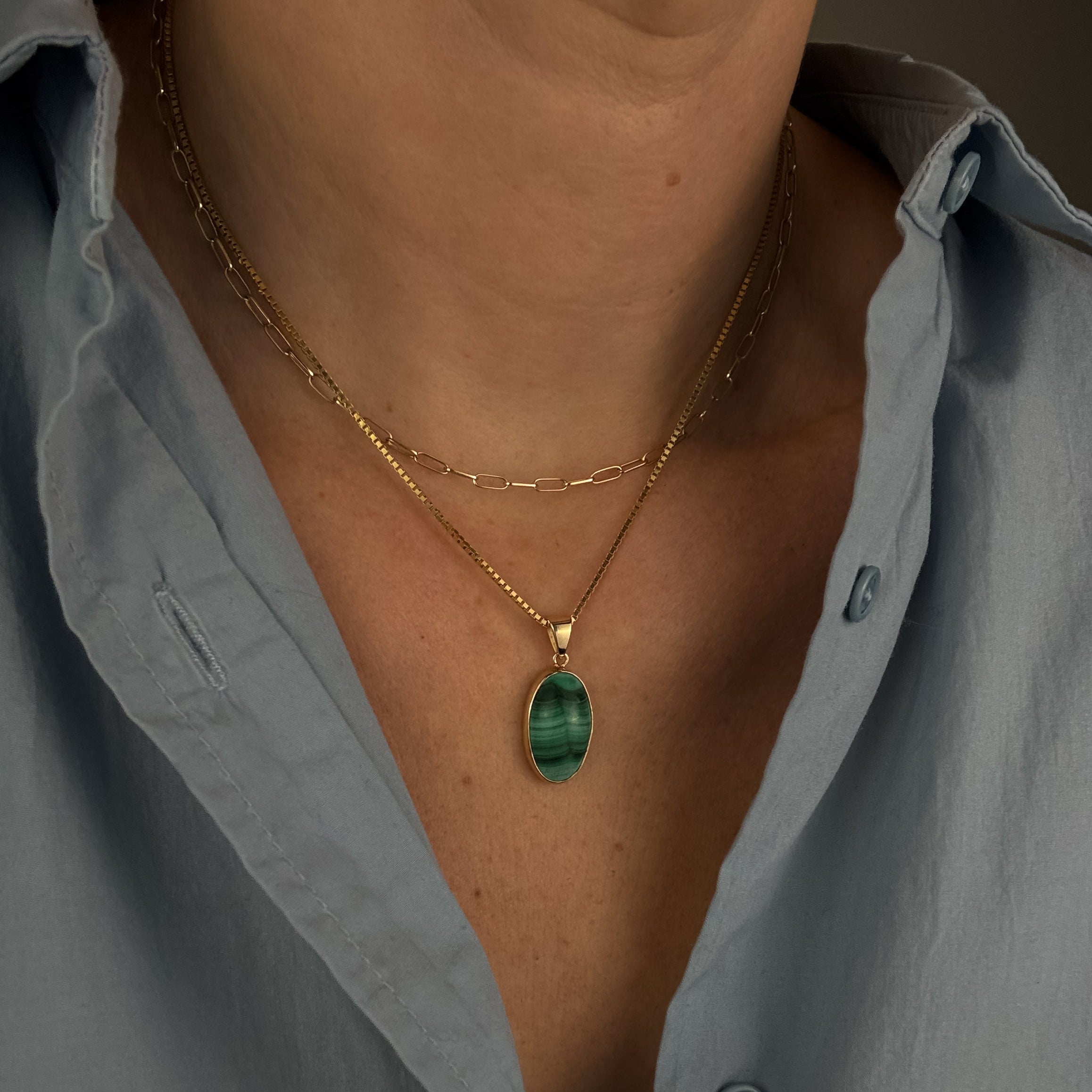 Bezel Set Malachite Pendant