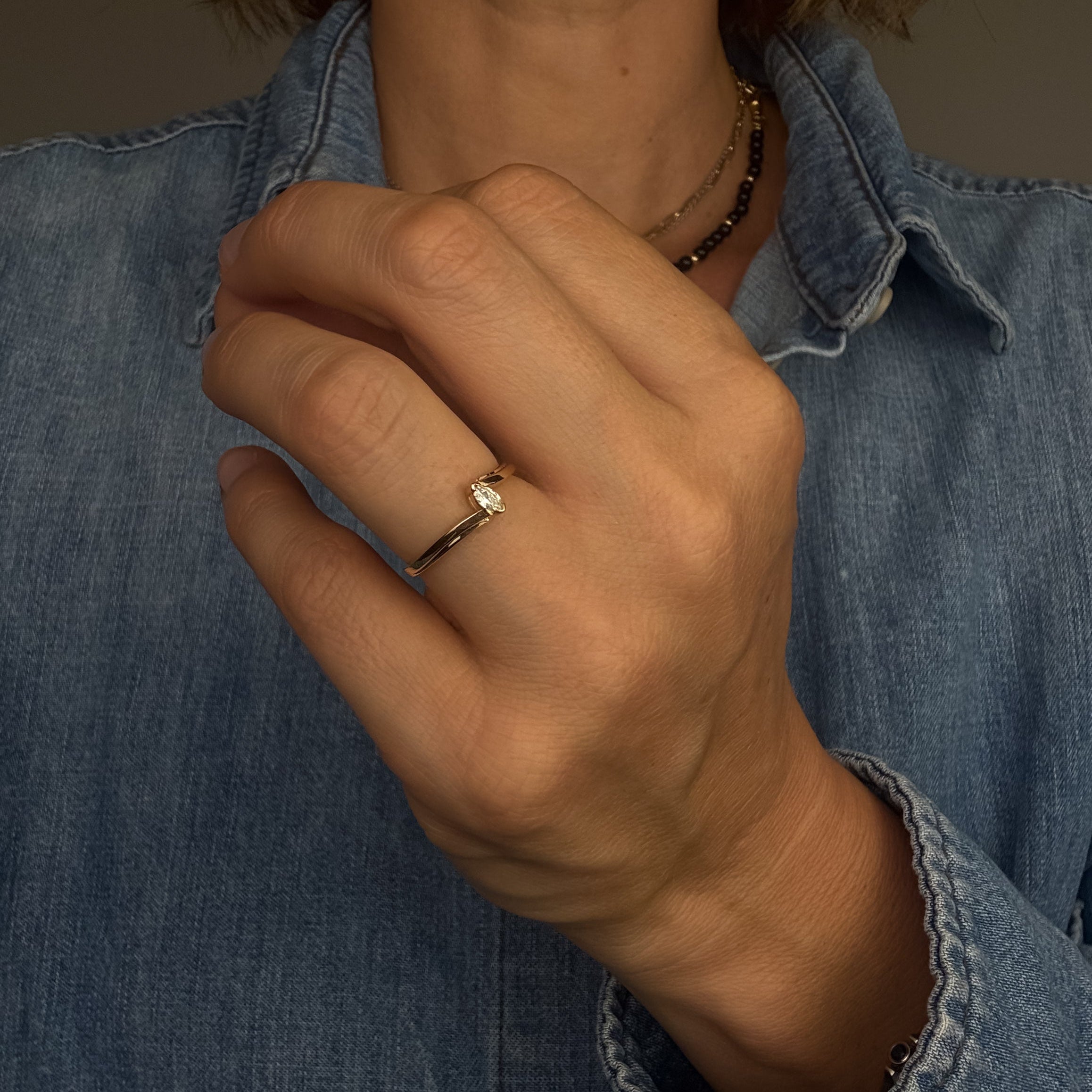 Marquise Diamond Bypass Ring