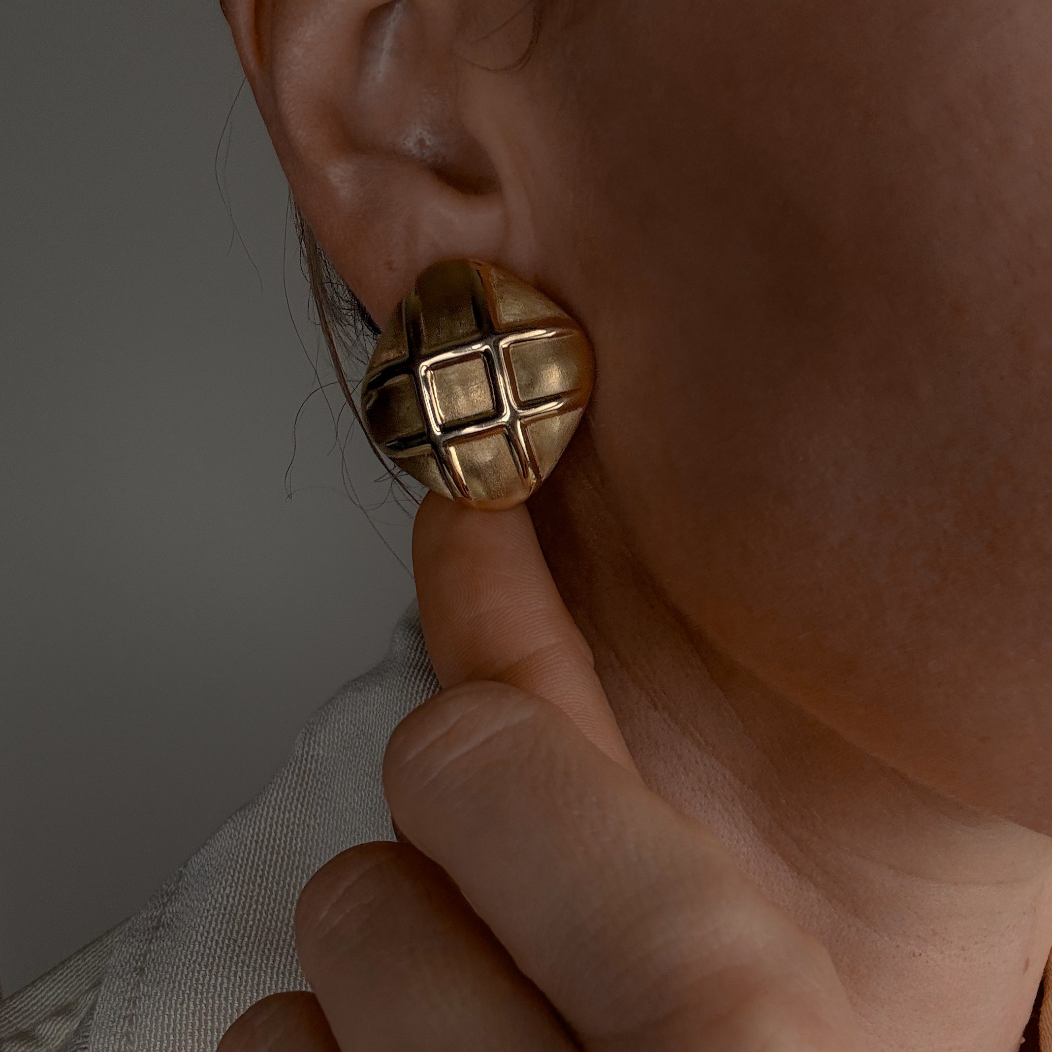 Retro Checkered Gold Stud Earrings