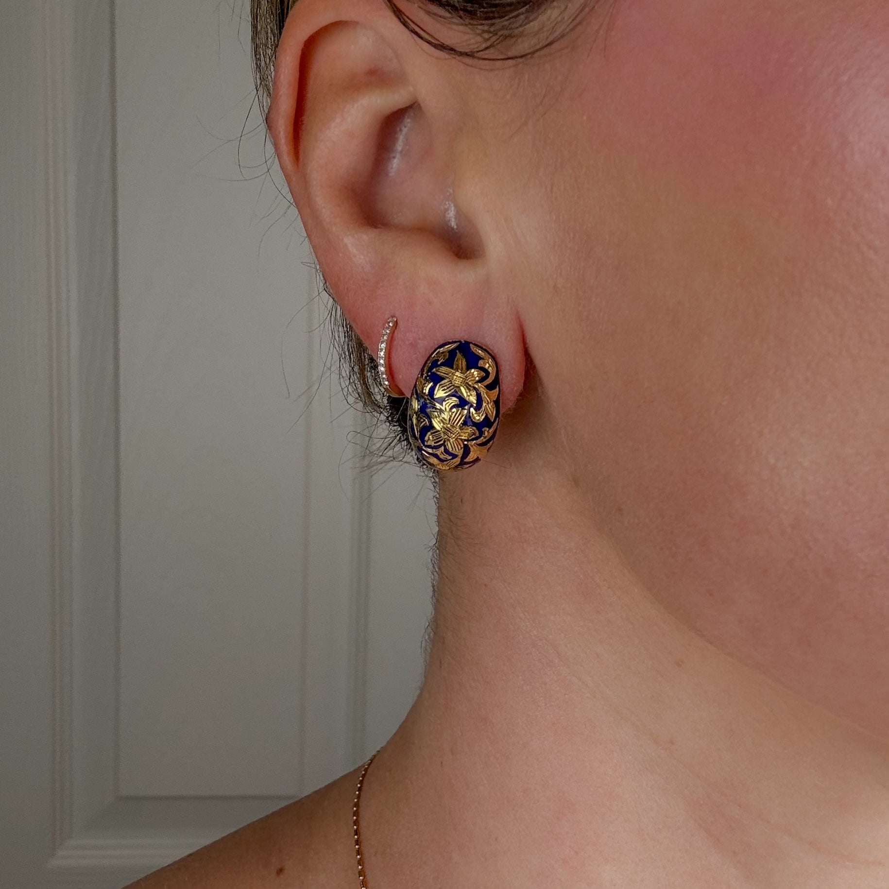 Enamel Floral Omega Hoop Earrings