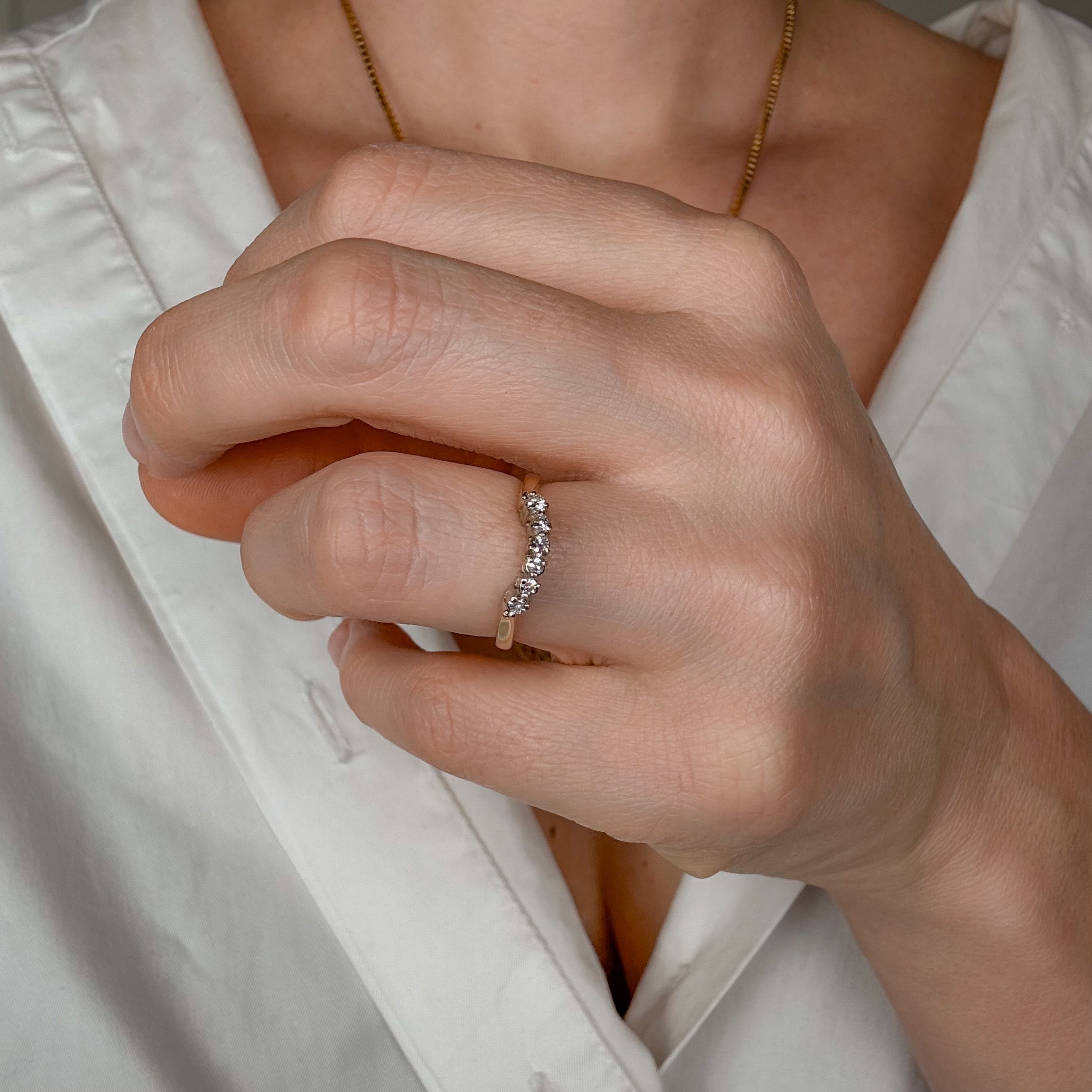 6 Diamond Curved Gold Band