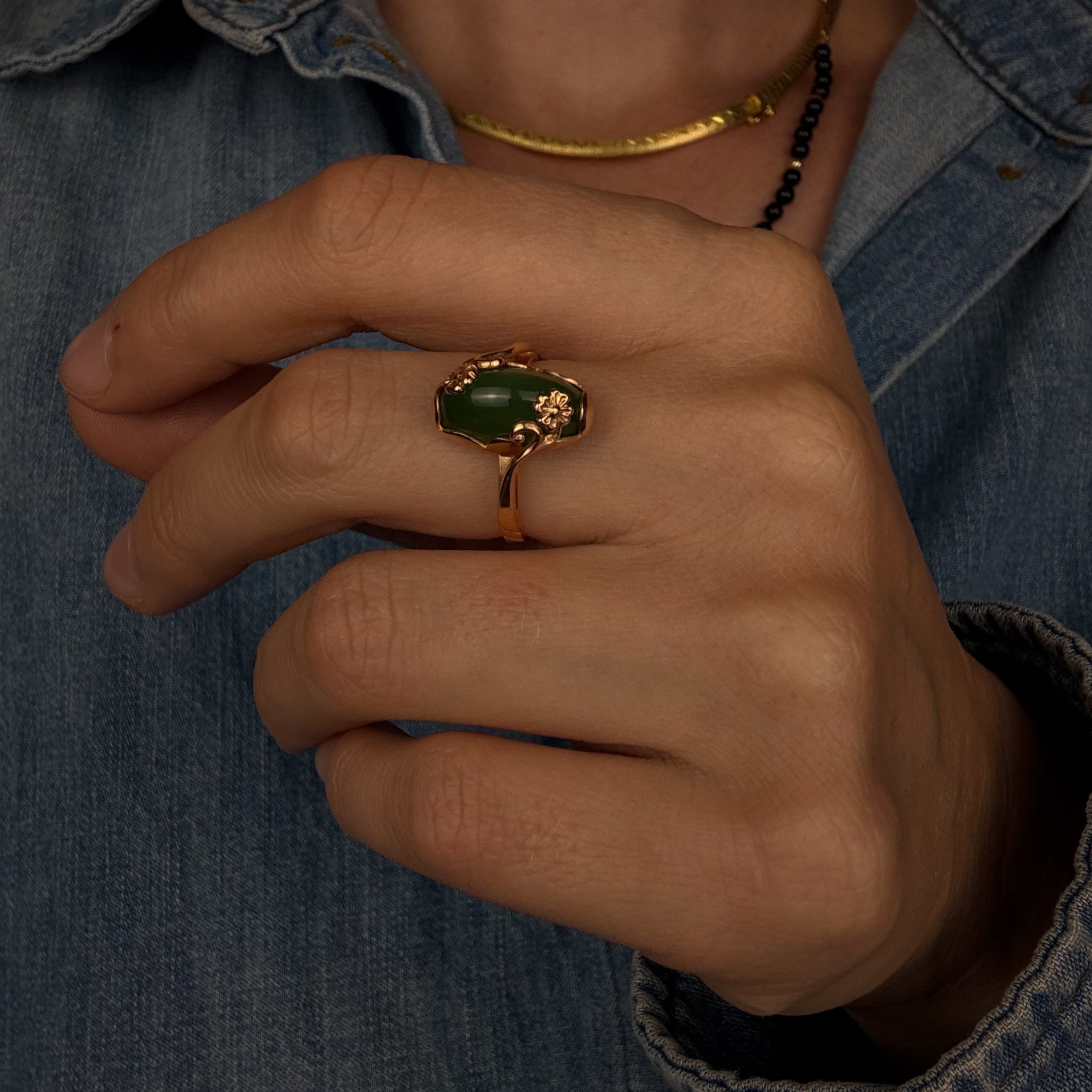 Jade Ring with Flower Detail