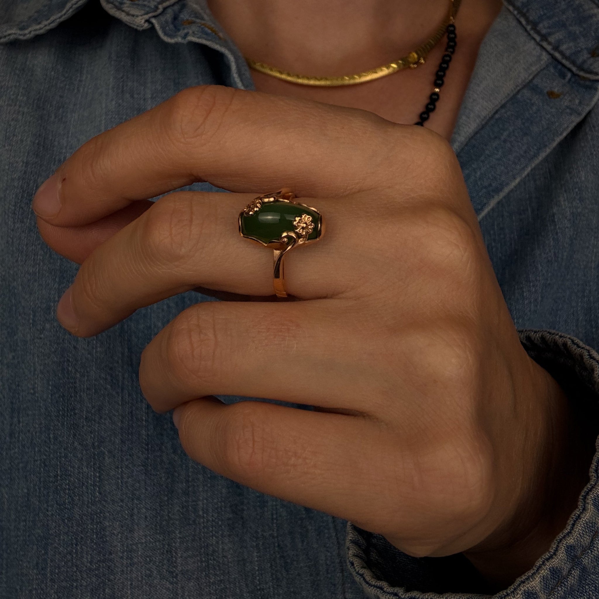 Jade Ring with Flower Detail
