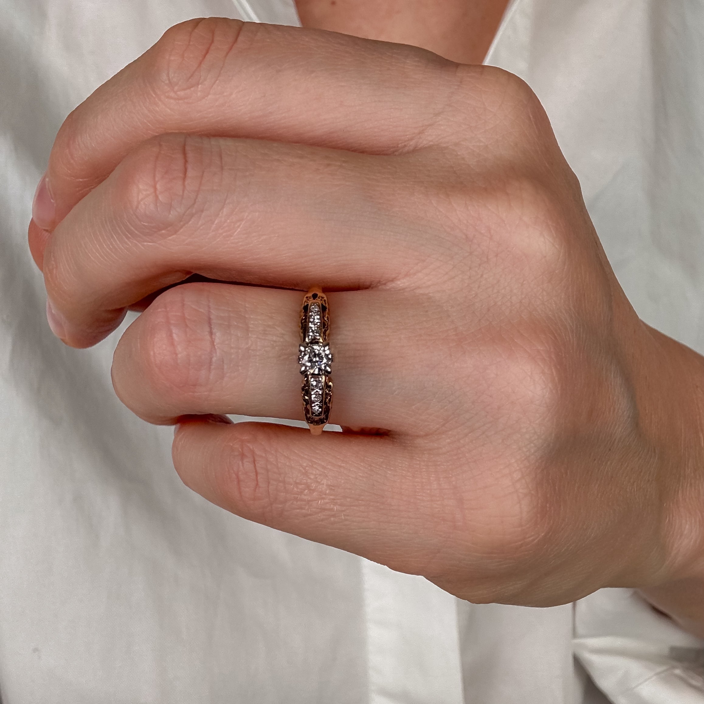 Antique Engagement Ring with Diamond Shoulders