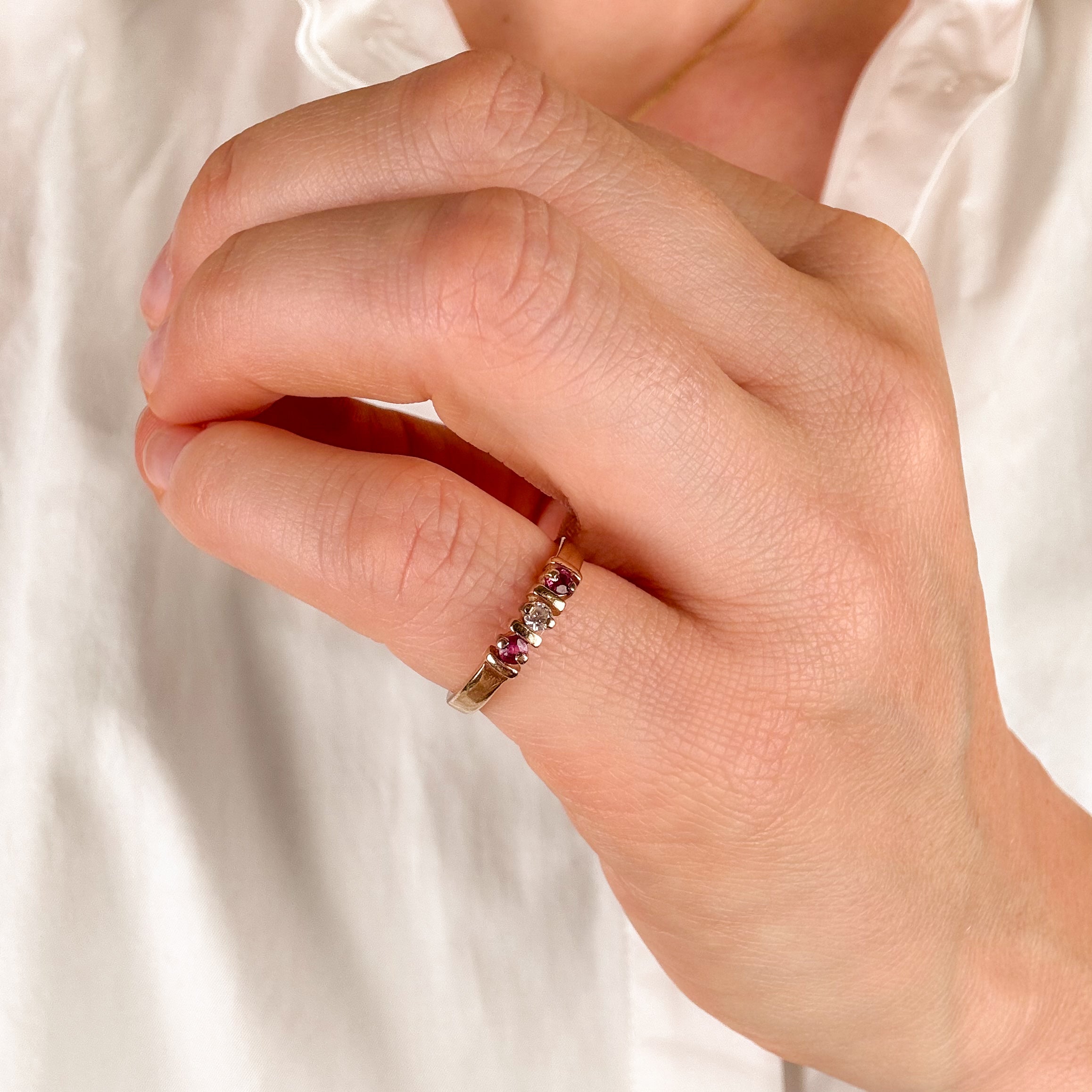 Diamond and Ruby Trilogy Pinky Ring