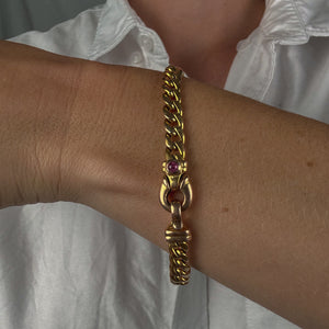 Buttery Curb Link Gold Bracelet with Ruby Clasp