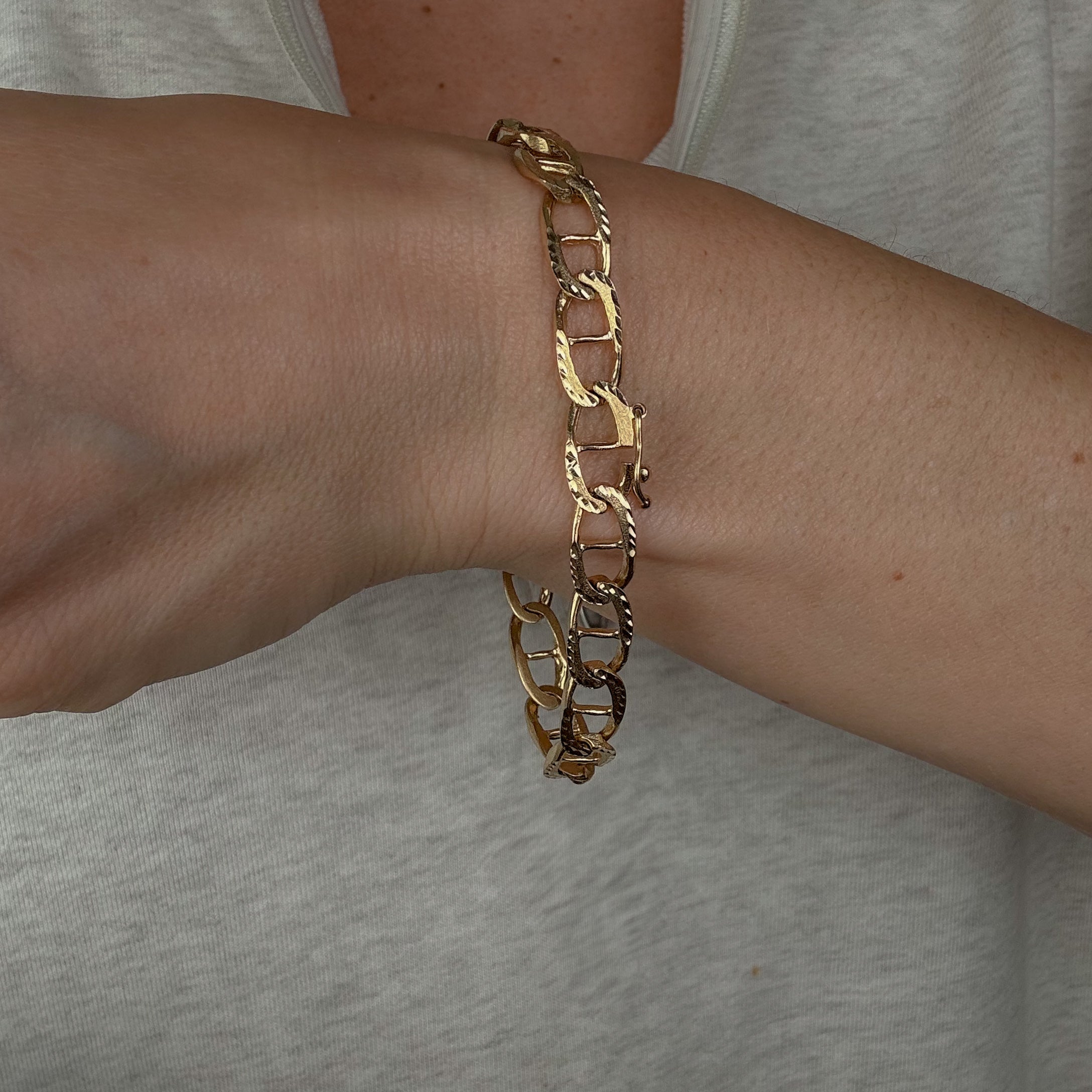 8" Gold Flat Link Mariner Chain Bracelet