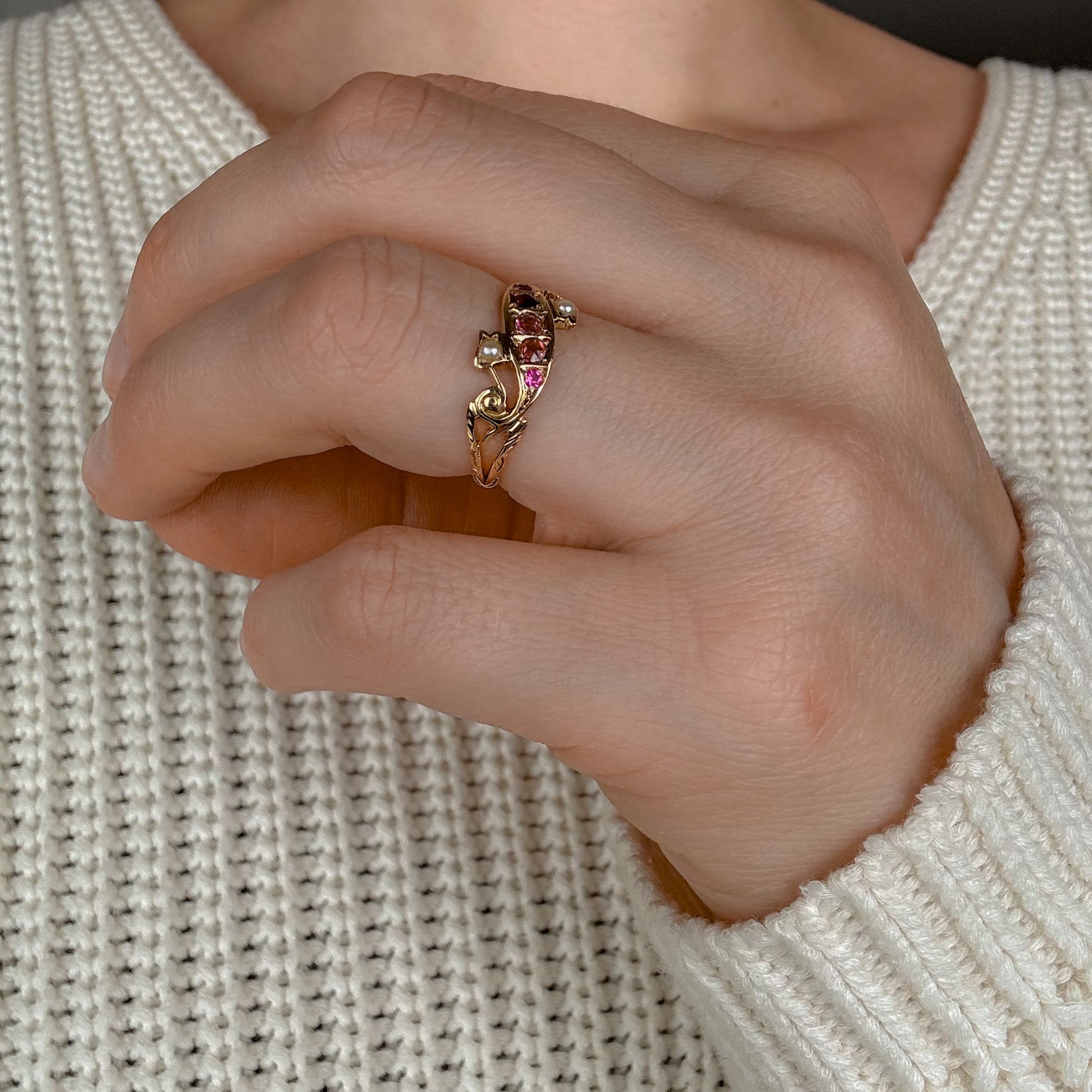 Antique Ruby and Seed Pearl Band