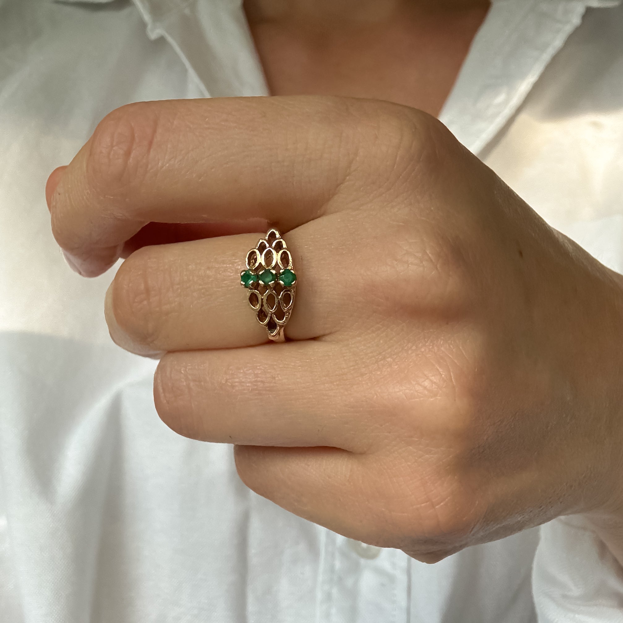Emerald Honeycomb Ring