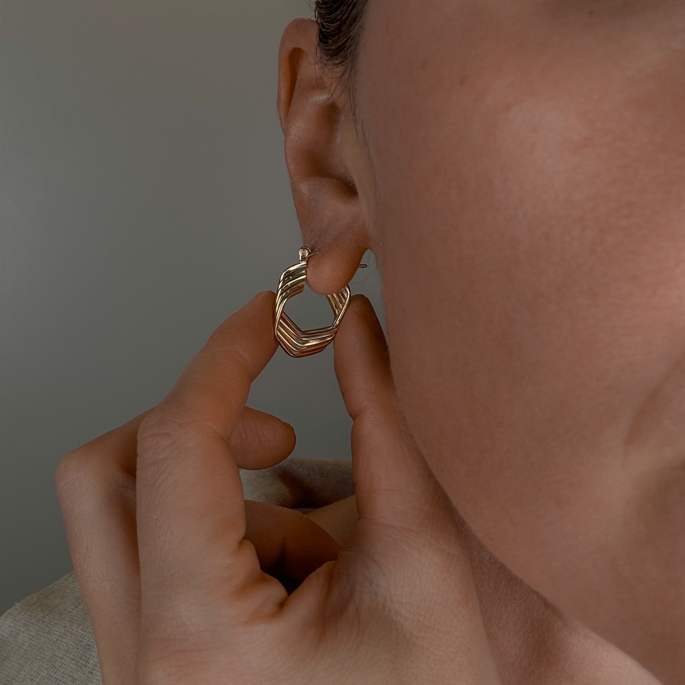 23.8 mm Multi Hexagonal Gold Hoop Earrings