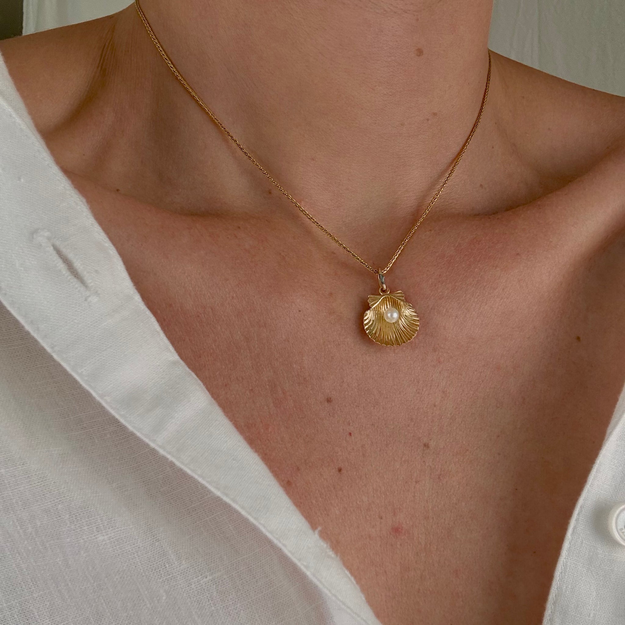 Gold Oyster and Pearl Pendant